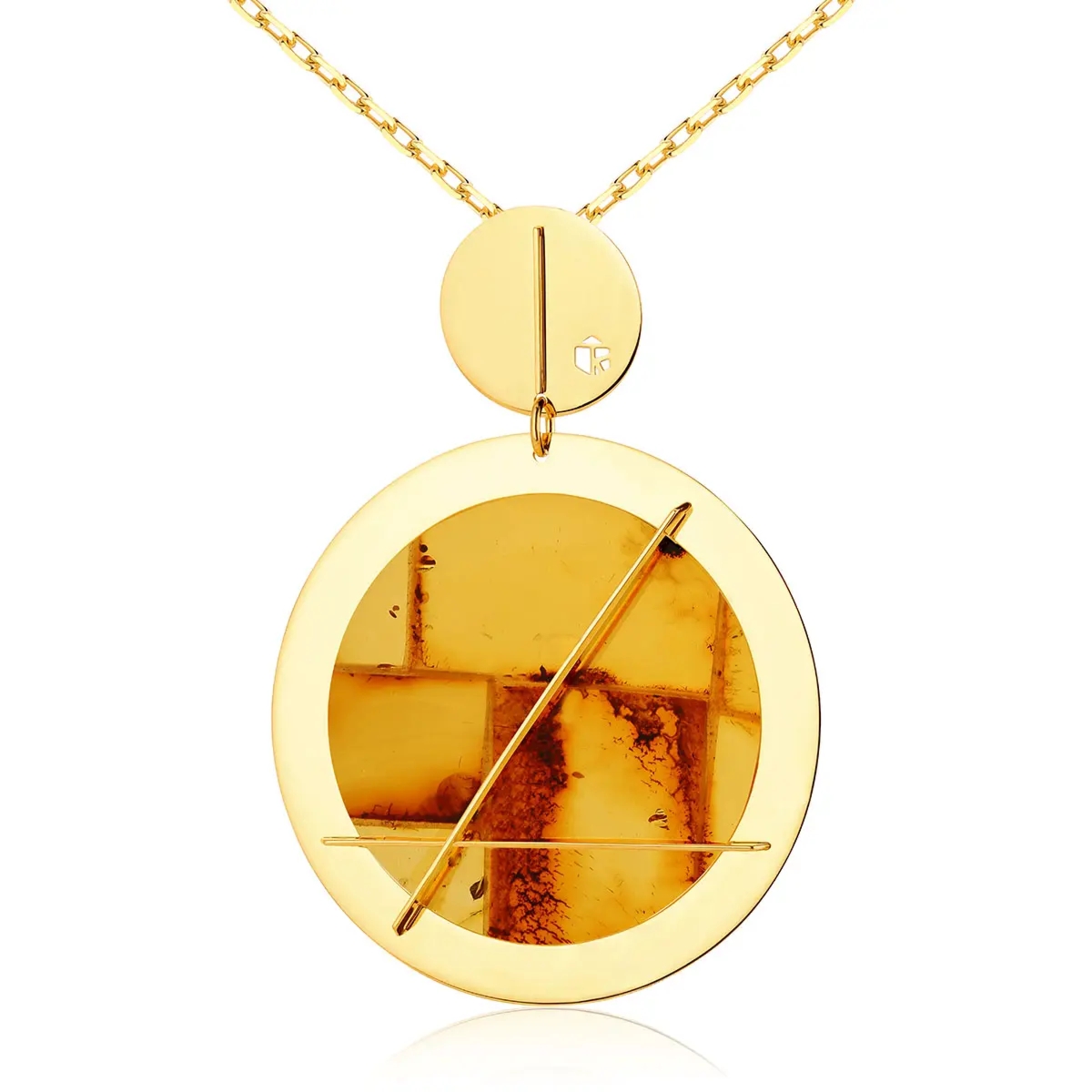 Naszyjnik srebrny pozłacany z koniakowym bursztynem Big Rondo