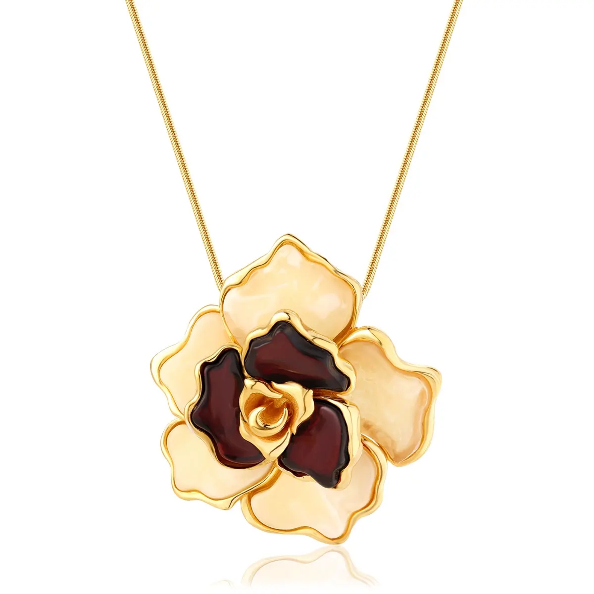 Zawieszka srebrna pozłacana róża z mlecznym i wiśniowym bursztynem Rosebud