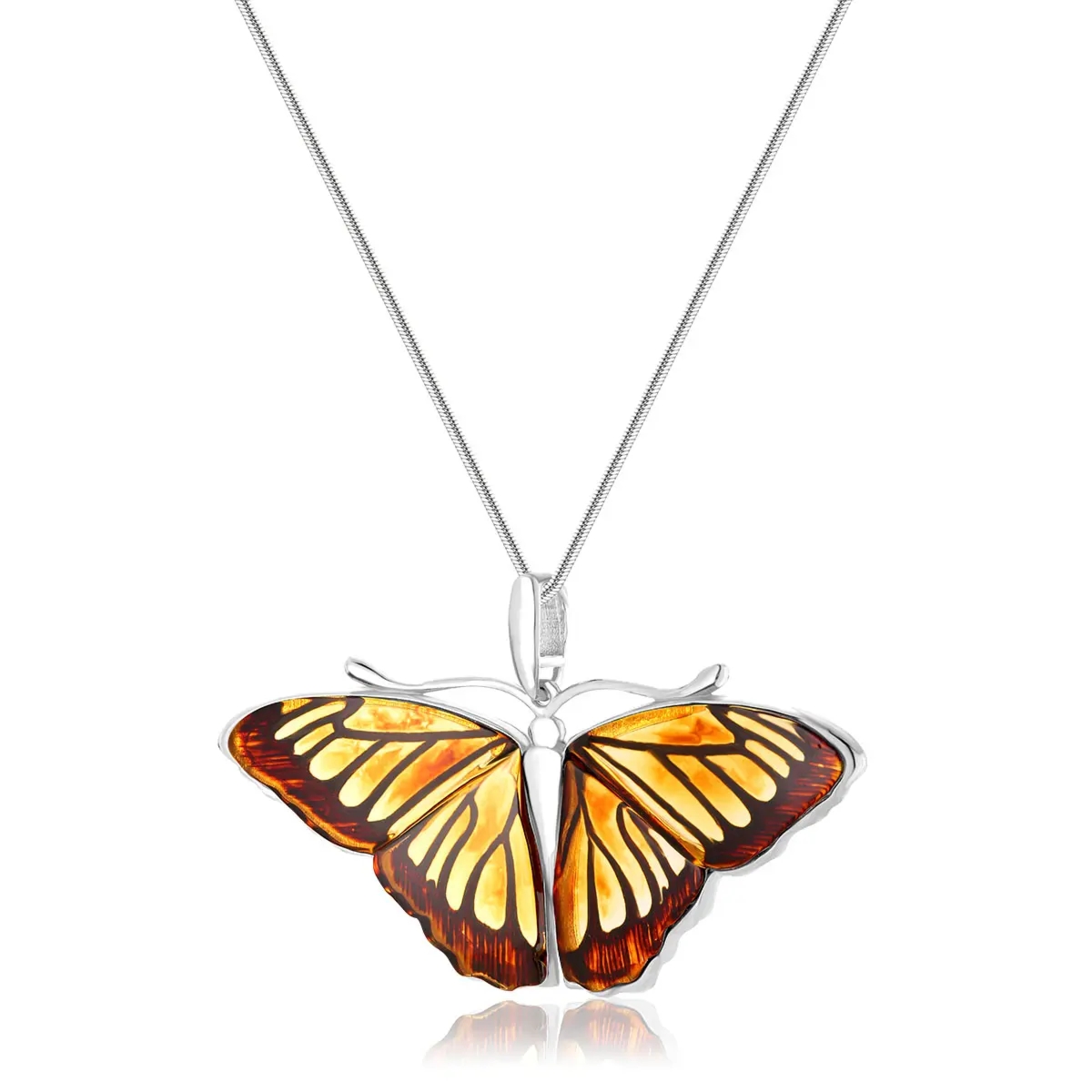 Zawieszka srebrna motyl peleides z bursztynem