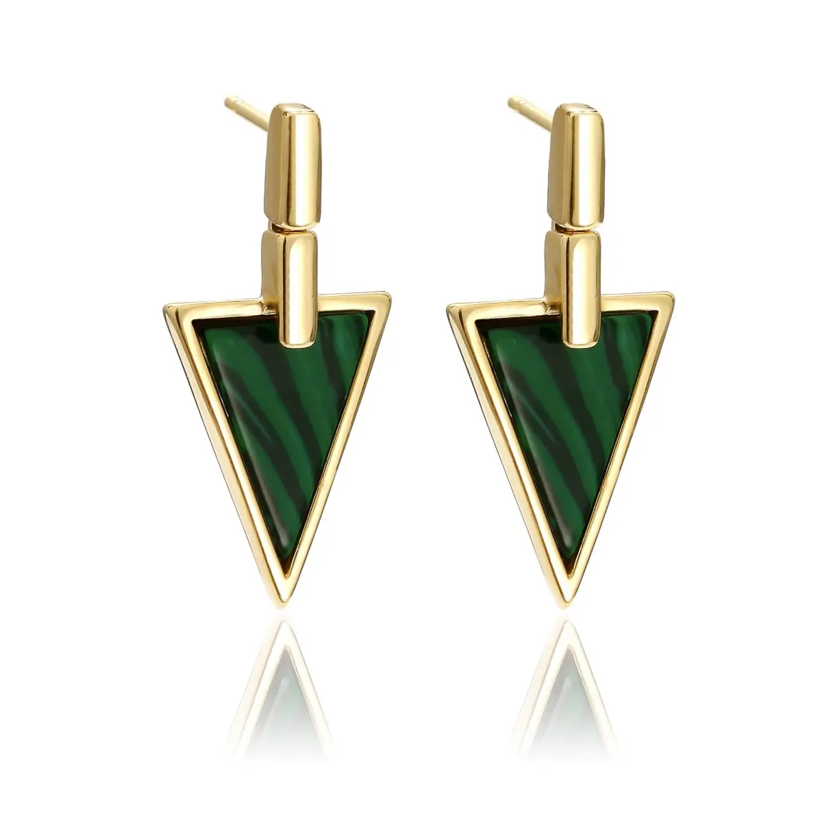 Kolczyki srebrne pozłacane z malachitem Arrow