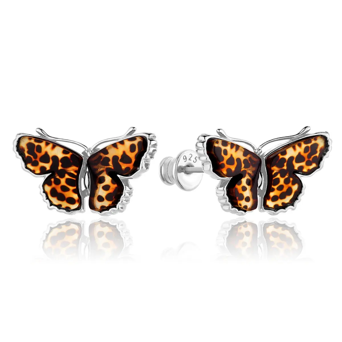 Kolczyki srebrne motyle z bursztynem Butterfly Rustle