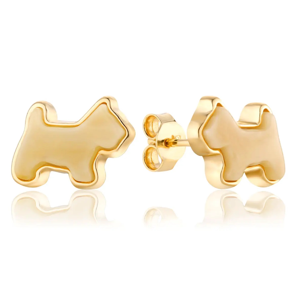 Kolczyki na sztyft srebrne pozłacane pieski z mlecznym bursztynem Doggies