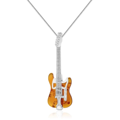 Zawieszka srebrna elektryczna gitara z bursztynem
