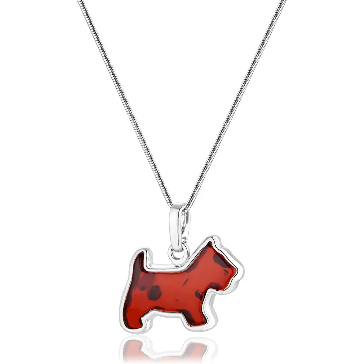 Wisiorek srebrny piesek z wiśniowym bursztynem Dog
