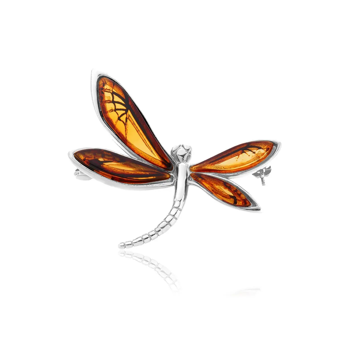Broszka srebrna ważka z bursztynem mini Dragonfly