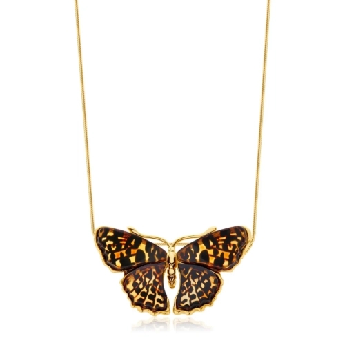 Zawieszka srebrna pozłacana motyl z bursztynem Big Butterfly Rustle