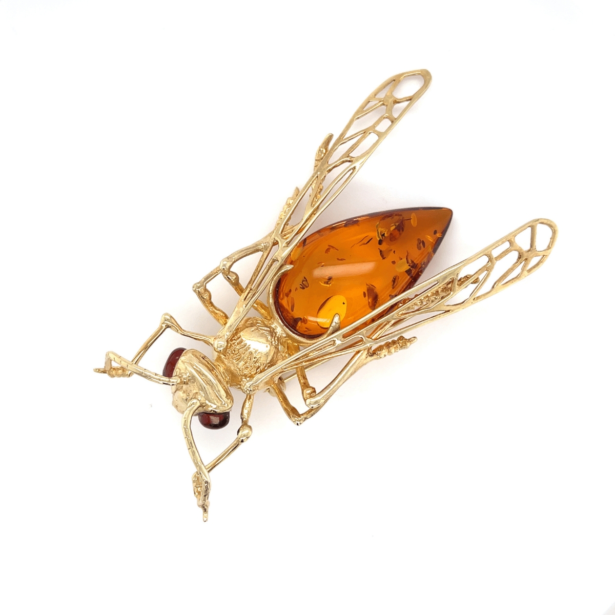 Broszko-zawieszka srebrna pozłacana szerszeń z koniakowym bursztynem Hornet
