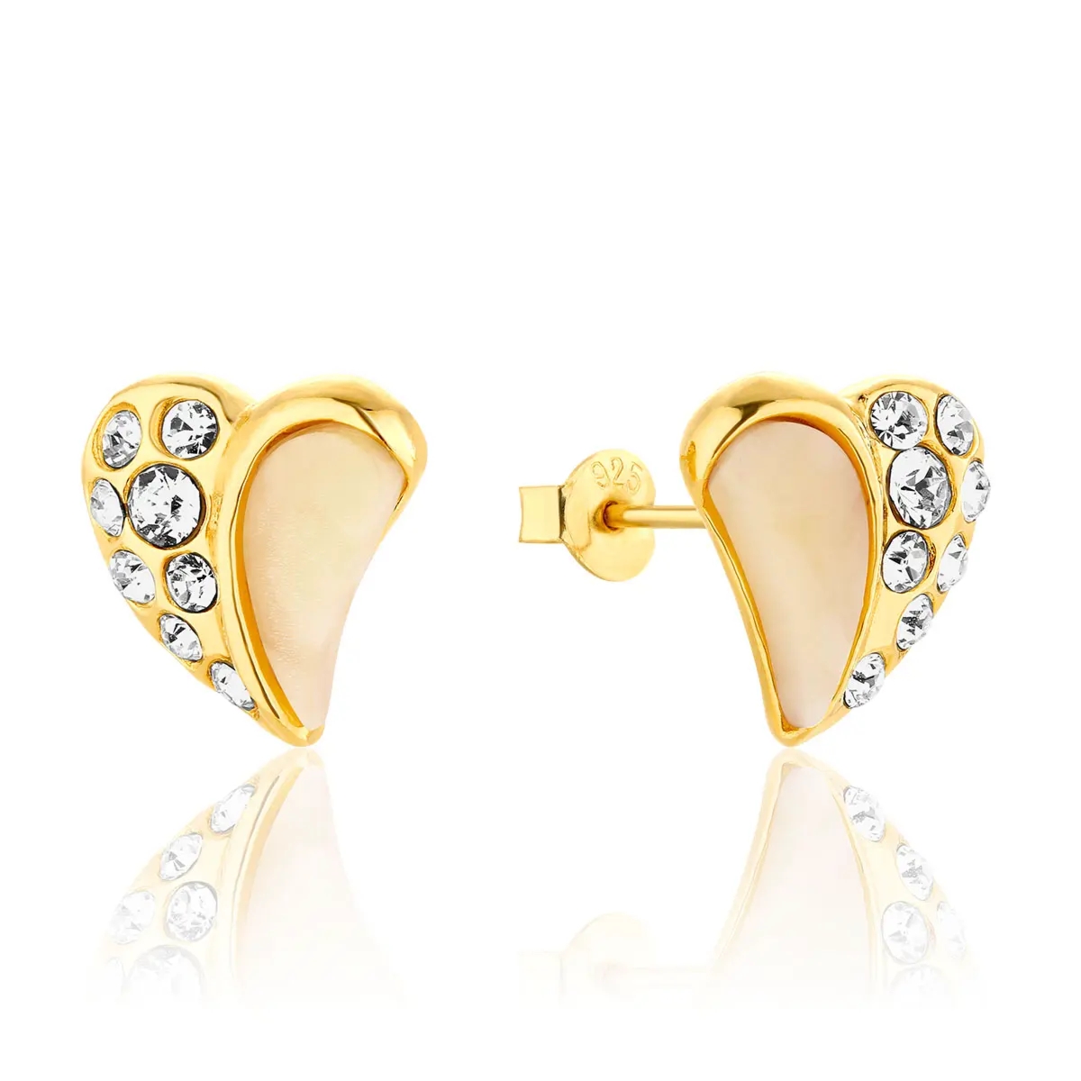 Kolczyki srebrne pozłacane serduszka z mlecznym bursztynem Hearts