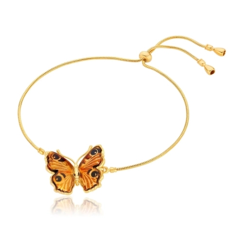 Bransoletka srebrna pozłacana motyl z bursztynem Butterfly Love