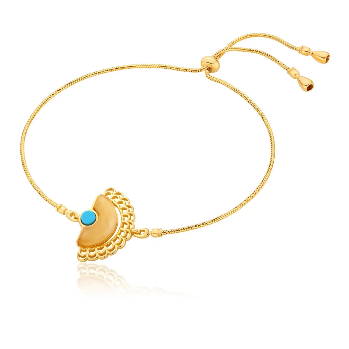 Bransoletka srebrna pozłacana półksiężyc z mlecznym bursztynem i turkusem