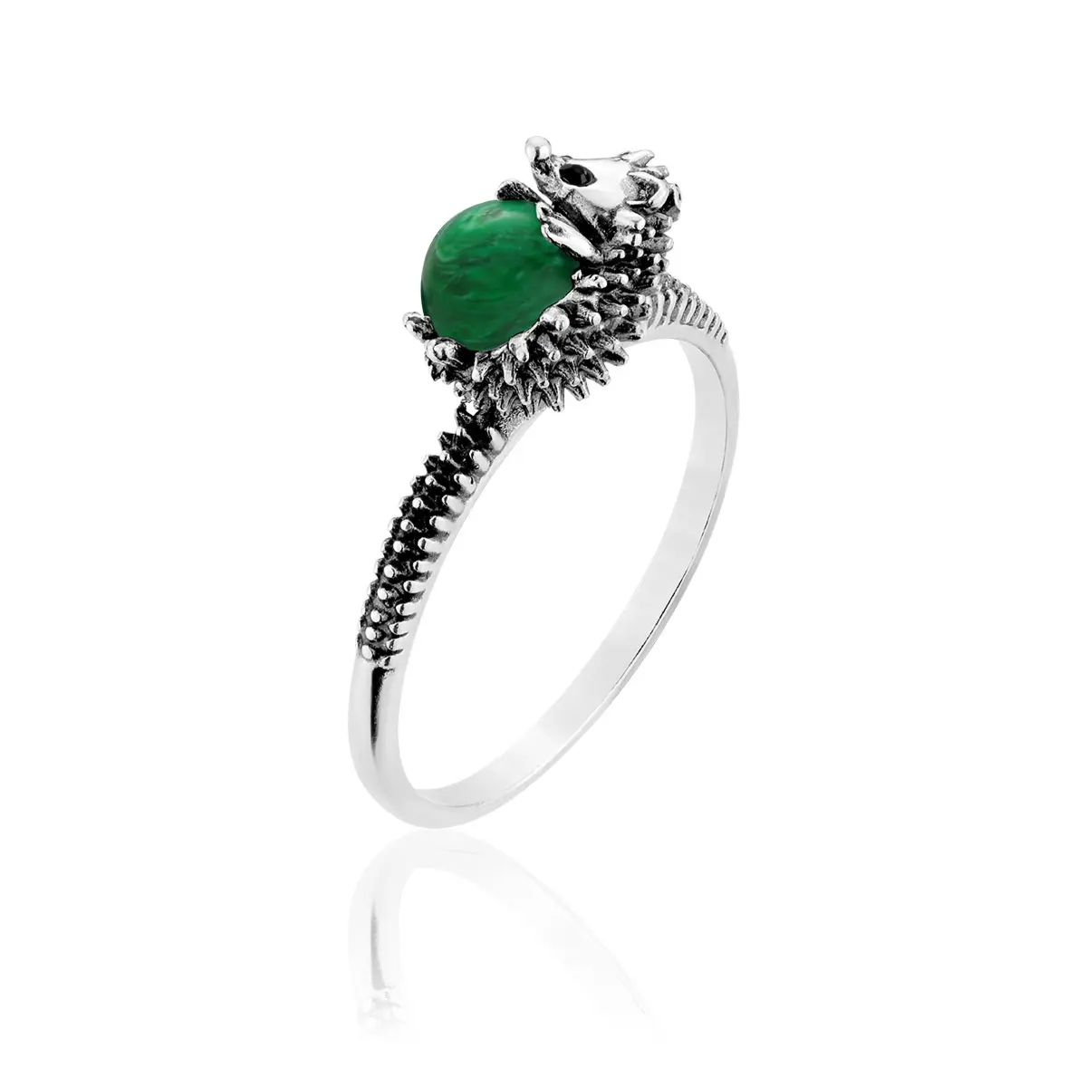 Pierścionek srebrny jeż z malachitem mini Hedgehog - 12