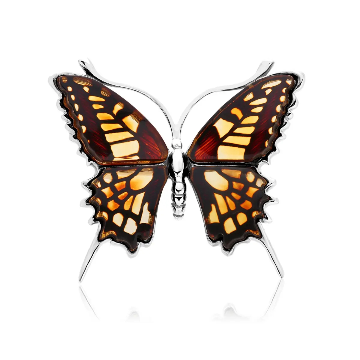 Broszka srebrna motyl z bursztynem Big Butterfly Gleam