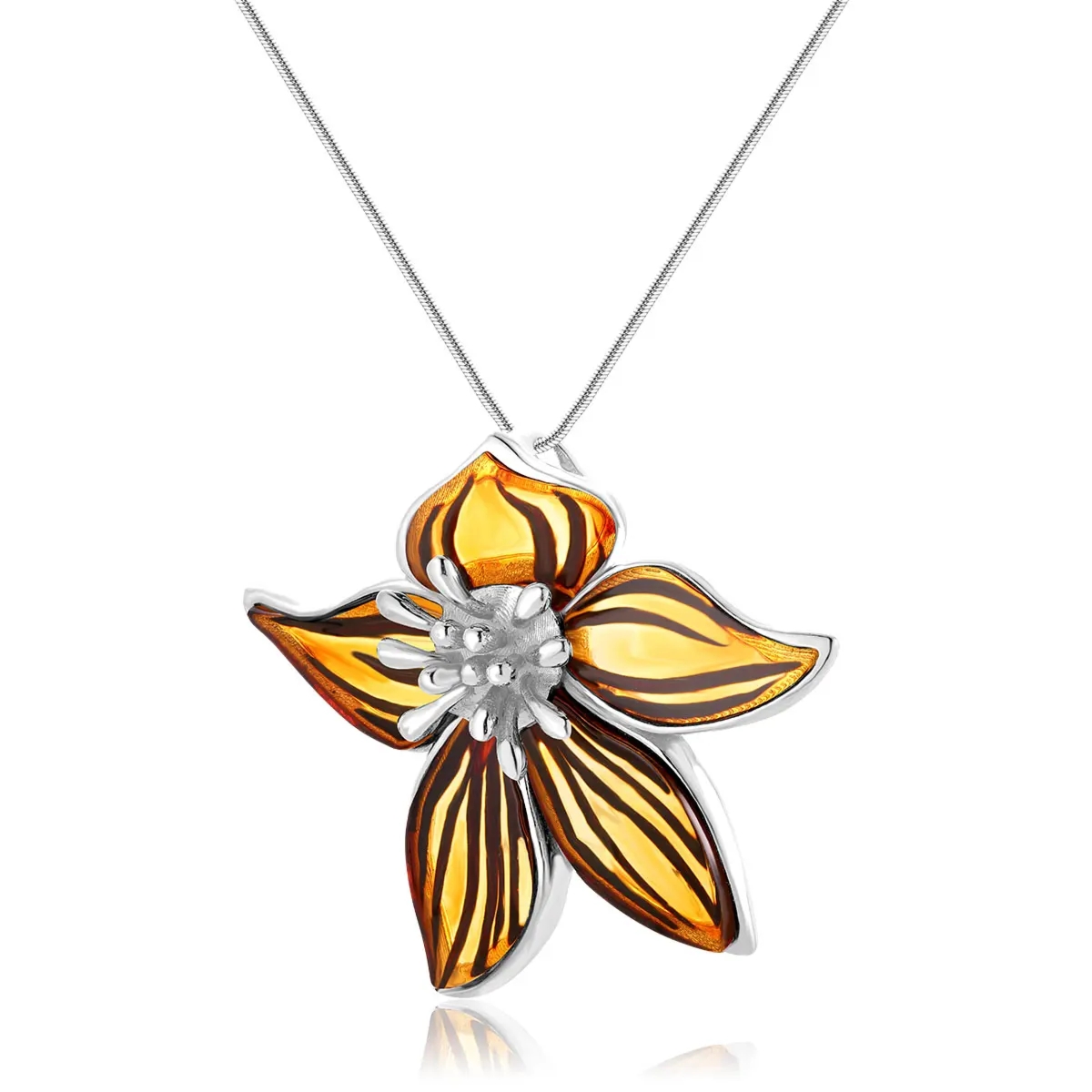 Zawieszka srebrna kwiat z bursztynem