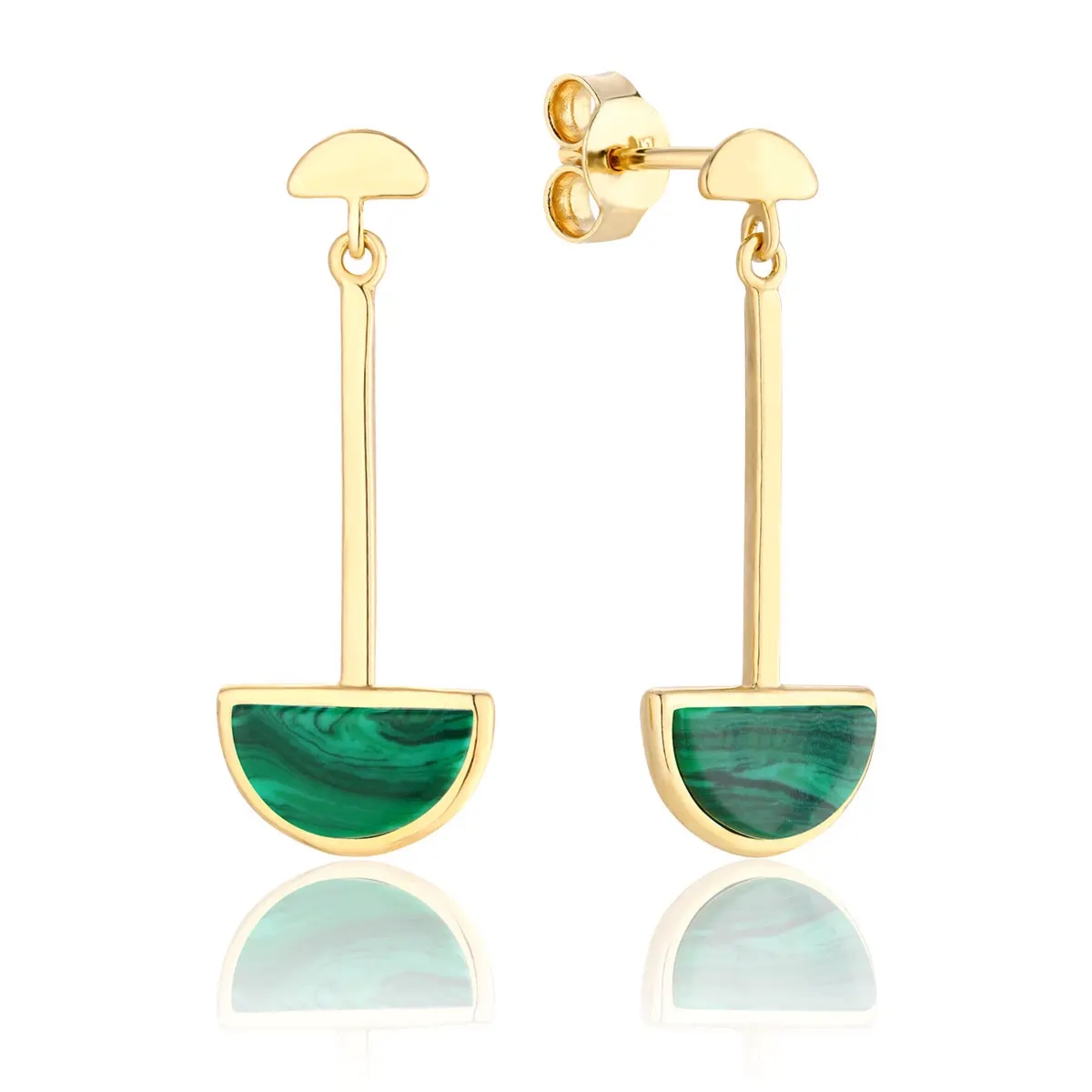 Kolczyki wiszące srebrne pozłacane z malachitem