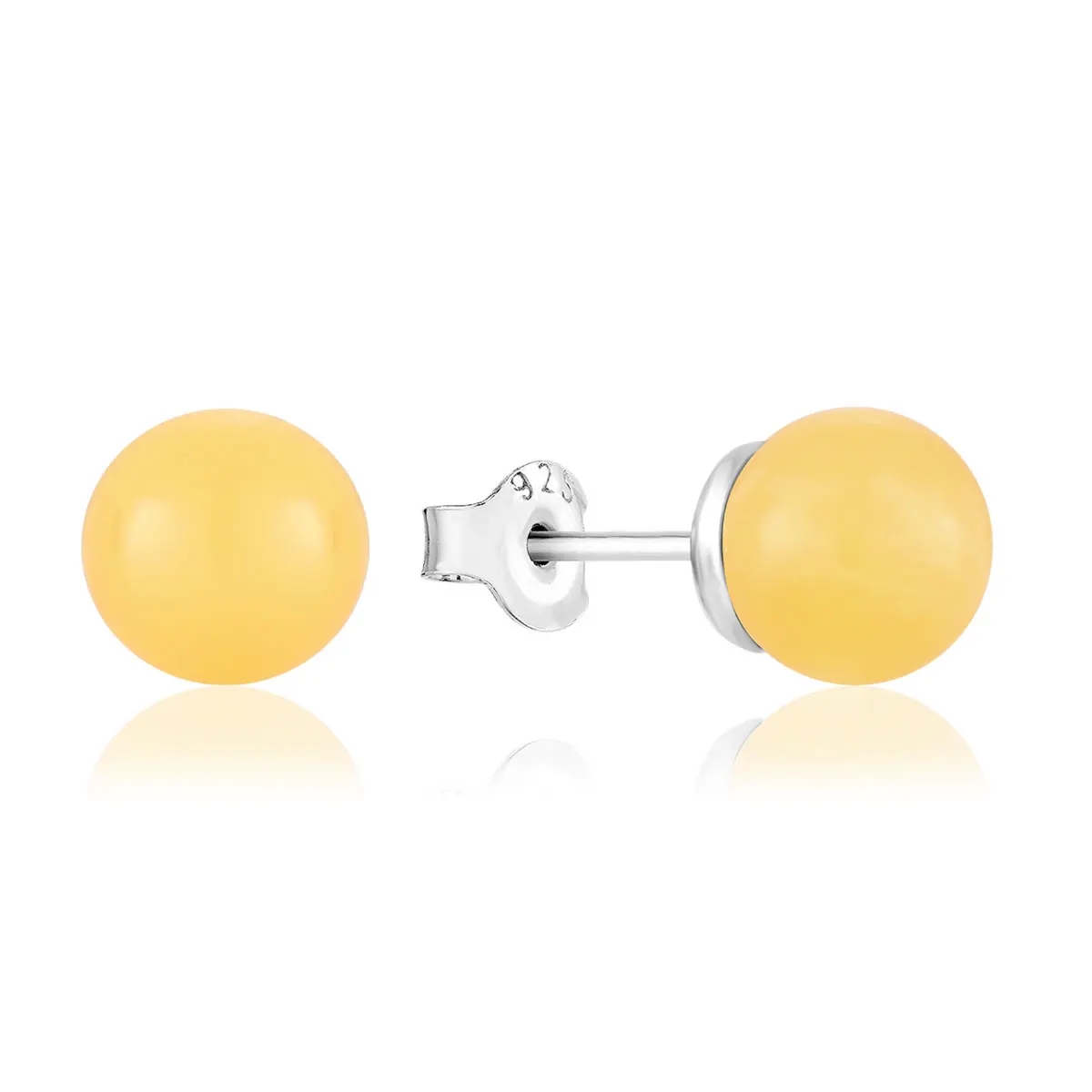 Kolczyki na sztyft srebrne kulki z mlecznym bursztynem