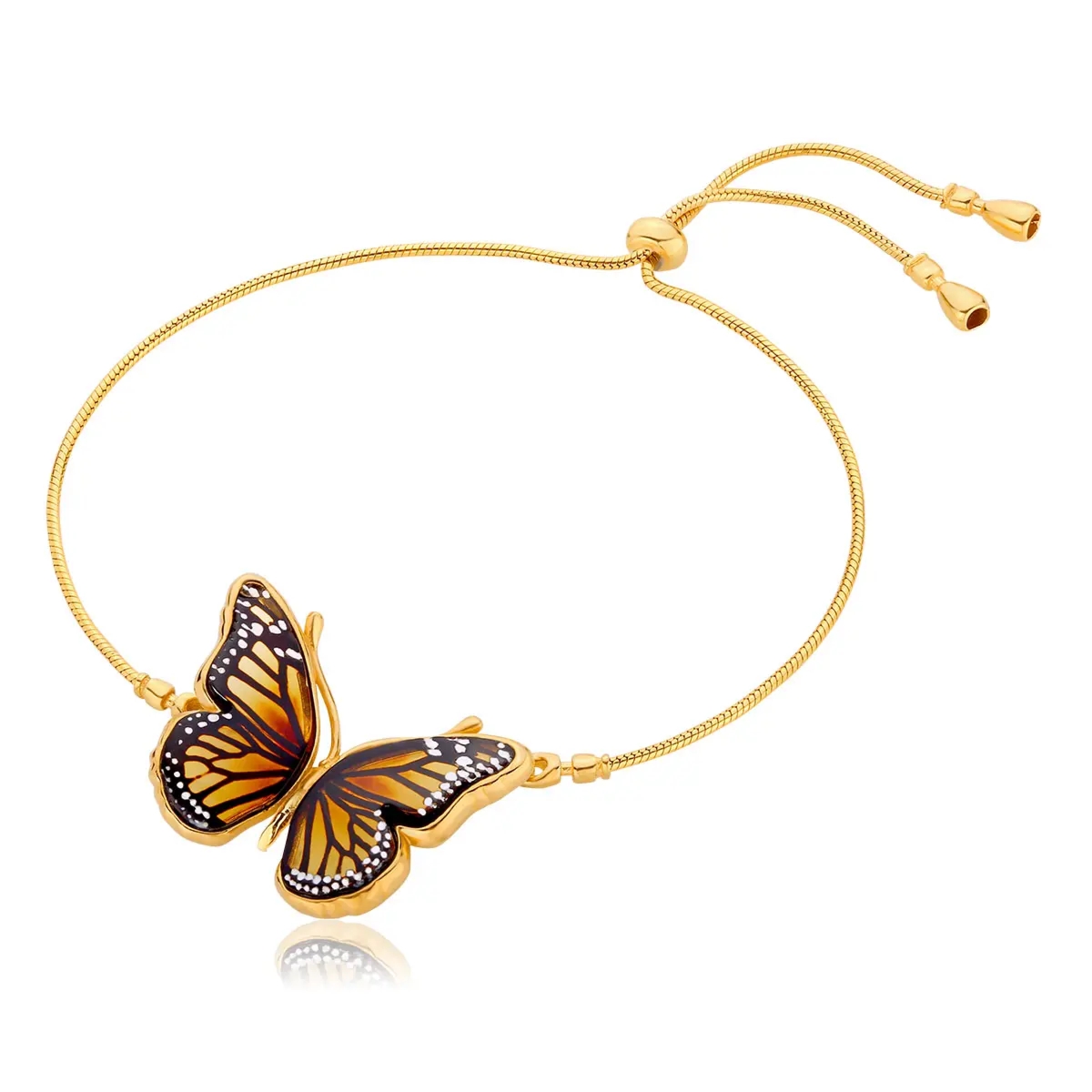 Bransoletka regulowana srebrna pozłacana motyl z bursztynem bałtyckim Butterfly Monarch