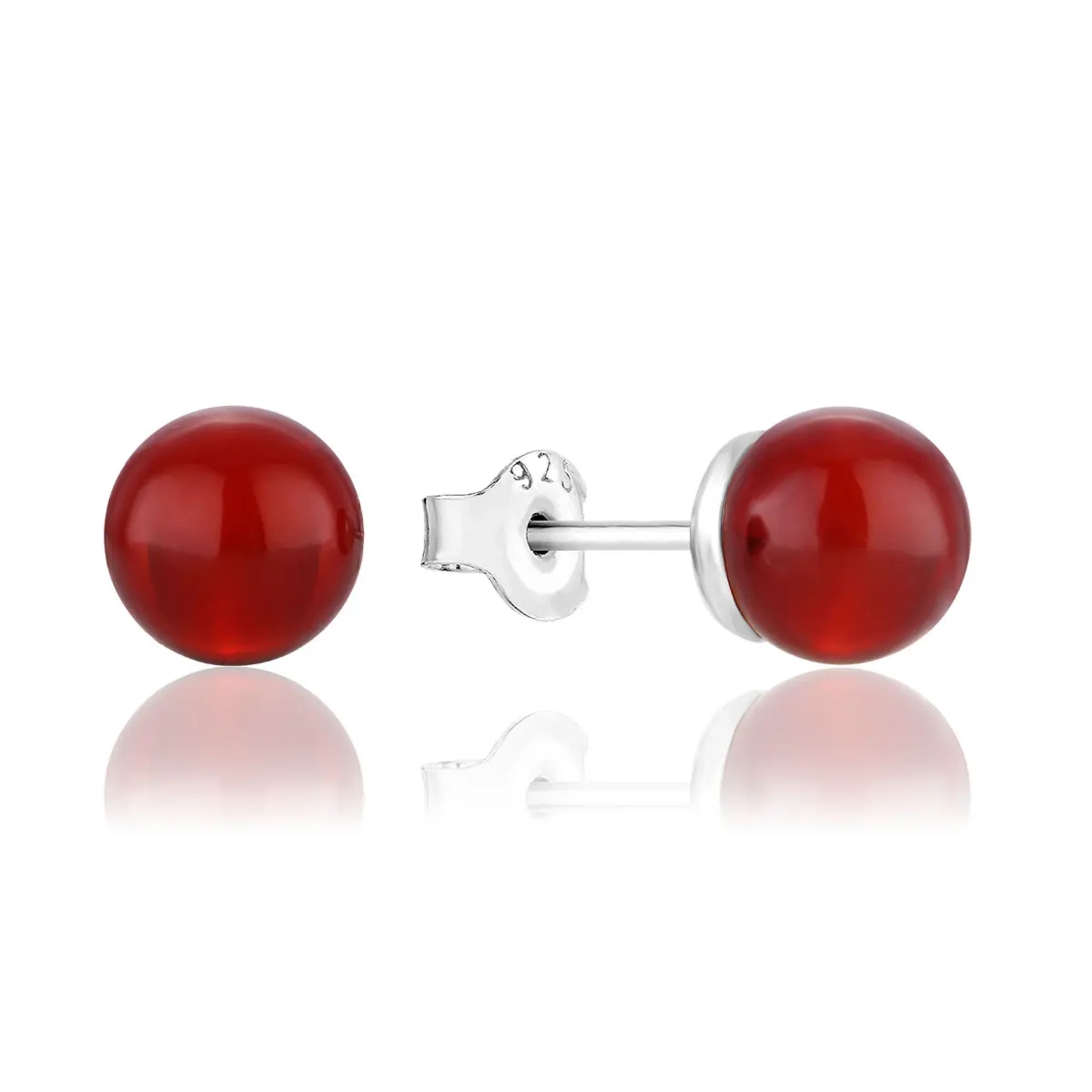 Kolczyki na sztyft srebrne duże kulki z wiśniowym bursztynem