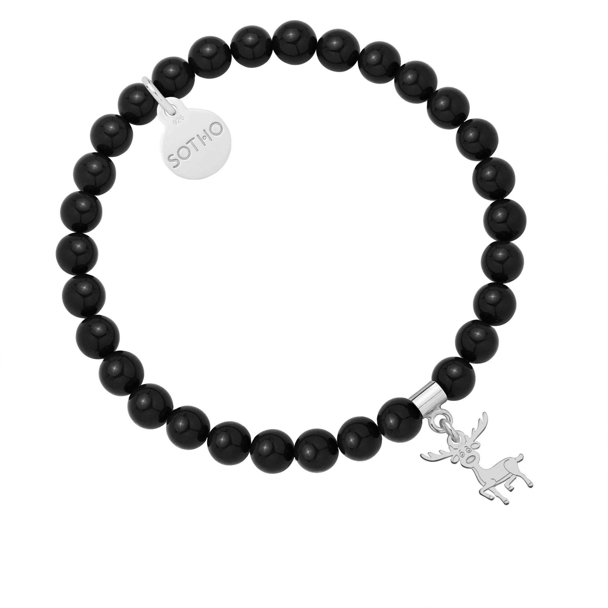 Czarna bransoletka z pereł SWAROVSKI® CRYSTAL ze srebrnym reniferkiem