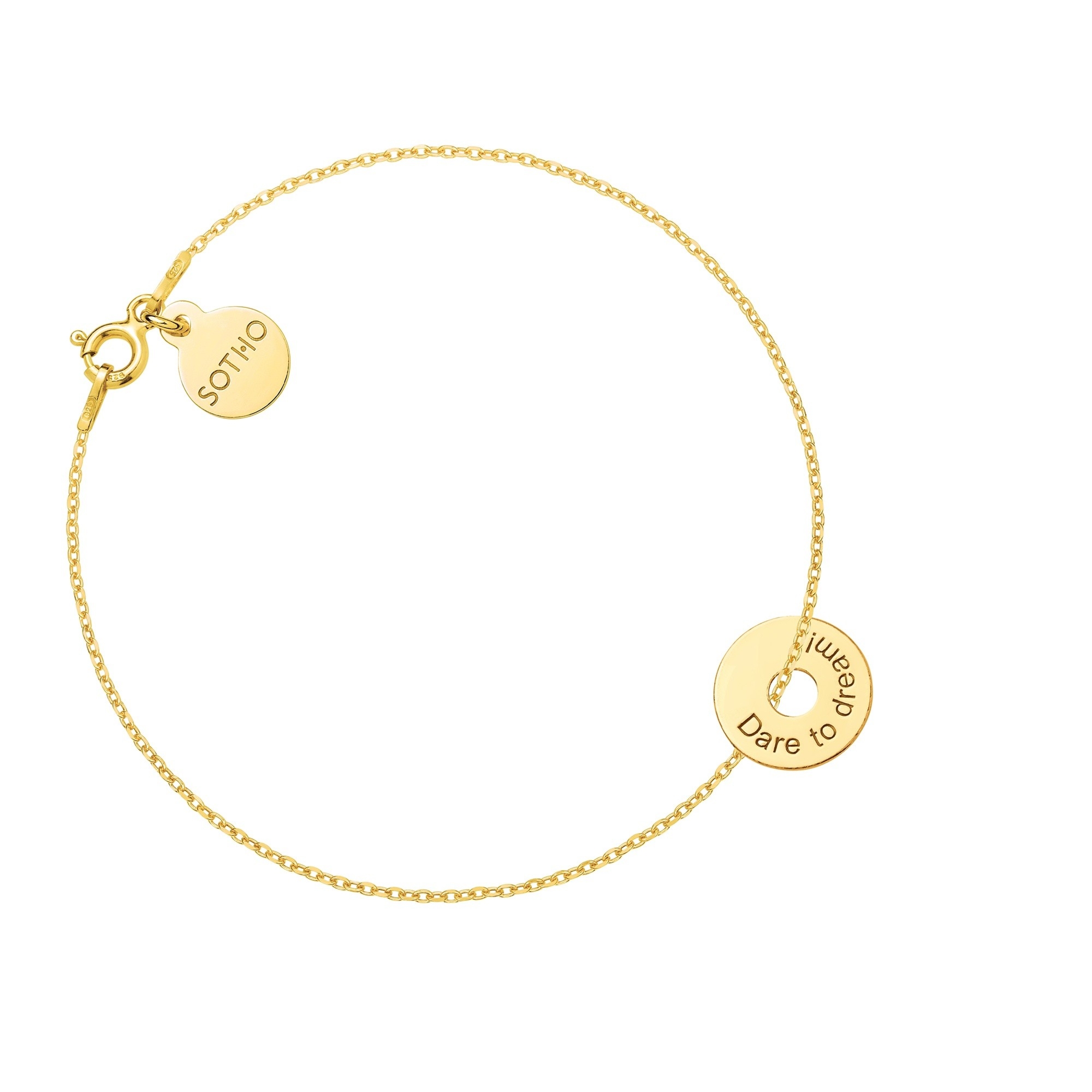 Złota bransoletka z malutką karmą Dare to dream!