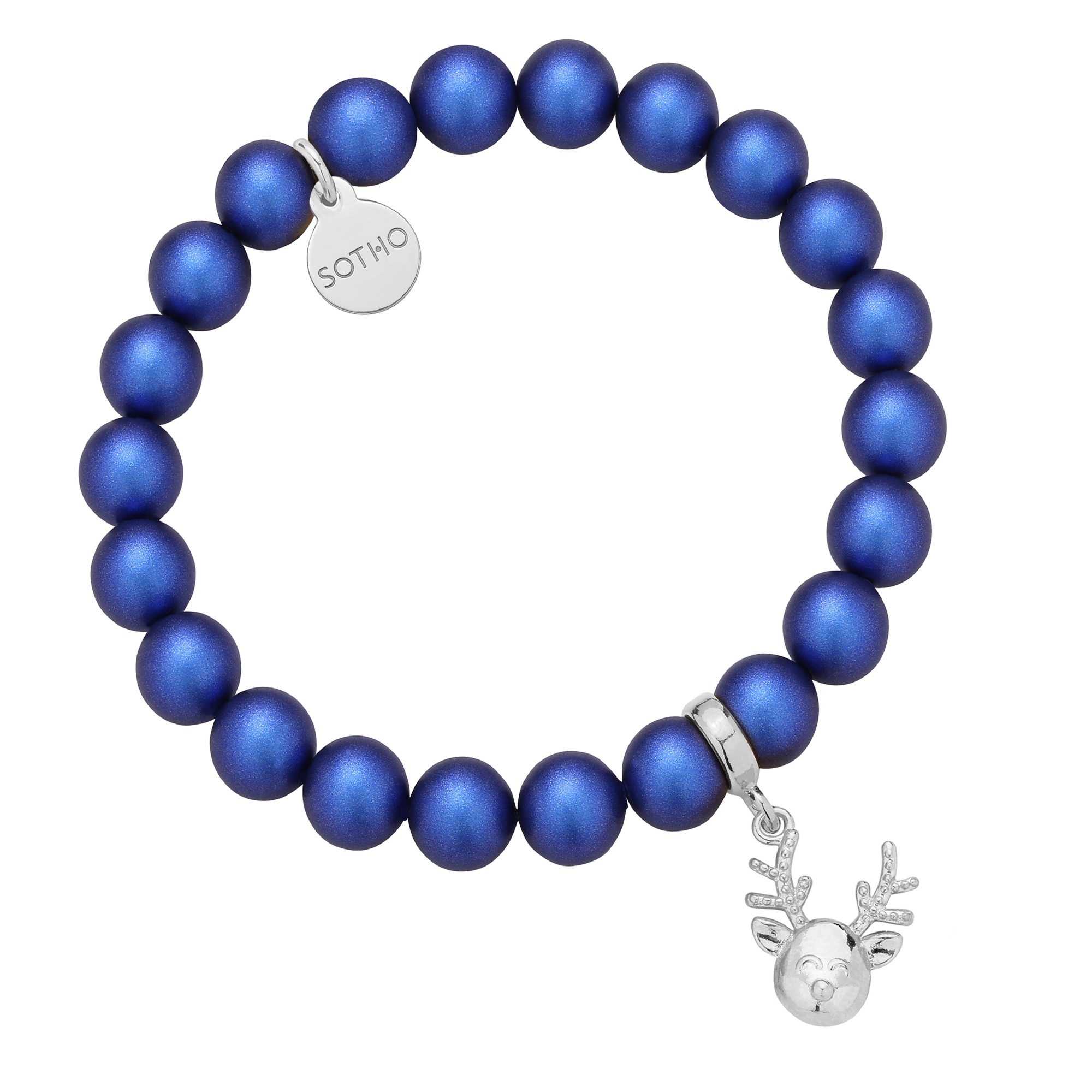 Granatowa bransoletka z pereł SWAROVSKI® CRYSTAL ze srebrnym reniferkiem