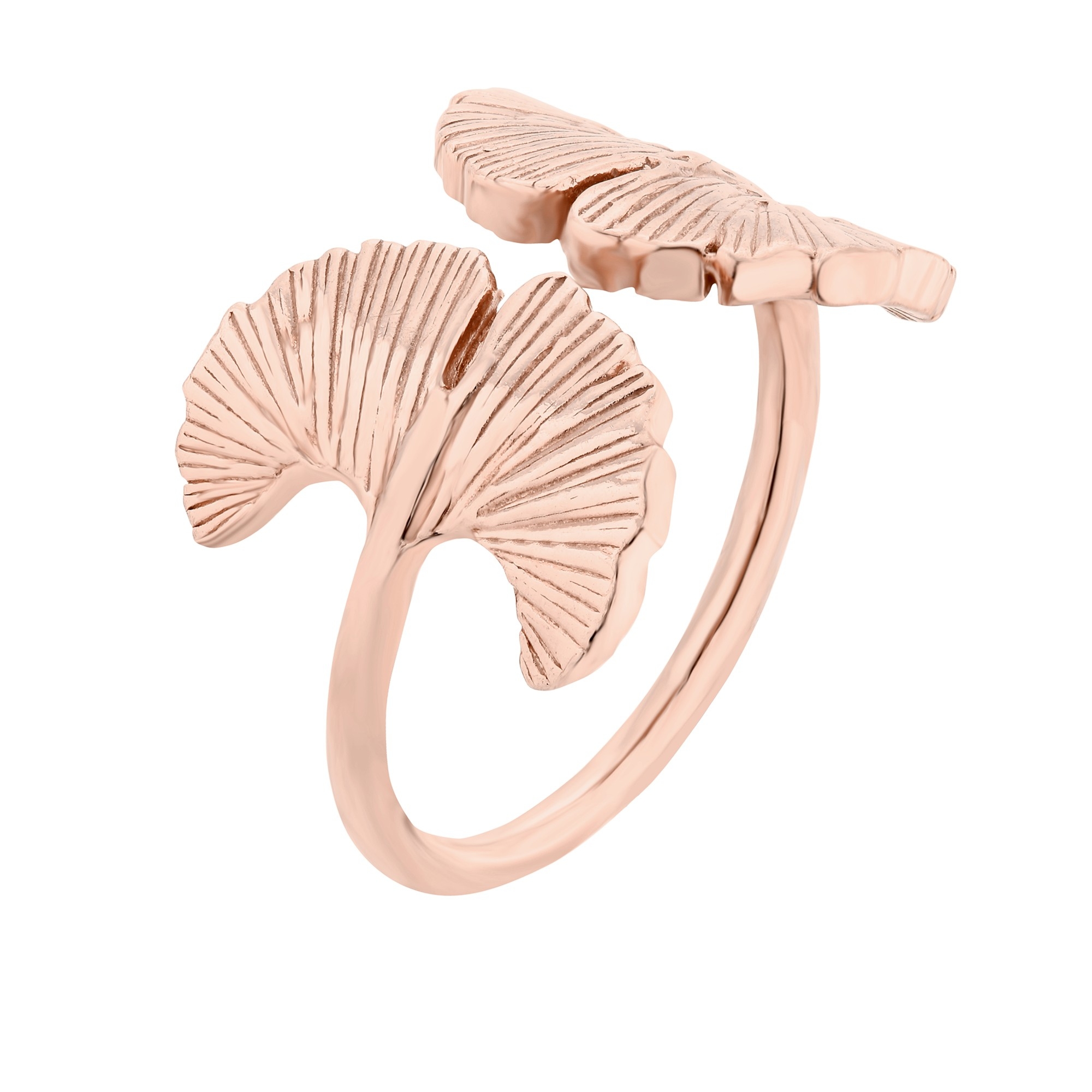 Pierścionek z liśćmi miłorzębu z różowego złota