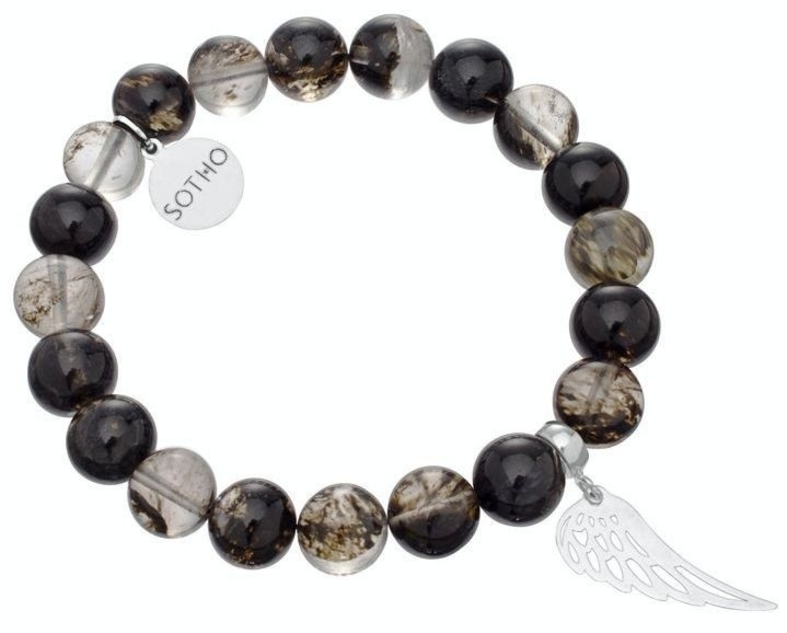 Męska bransoletka czarny kwarc mszysty skrzydło srebro 925