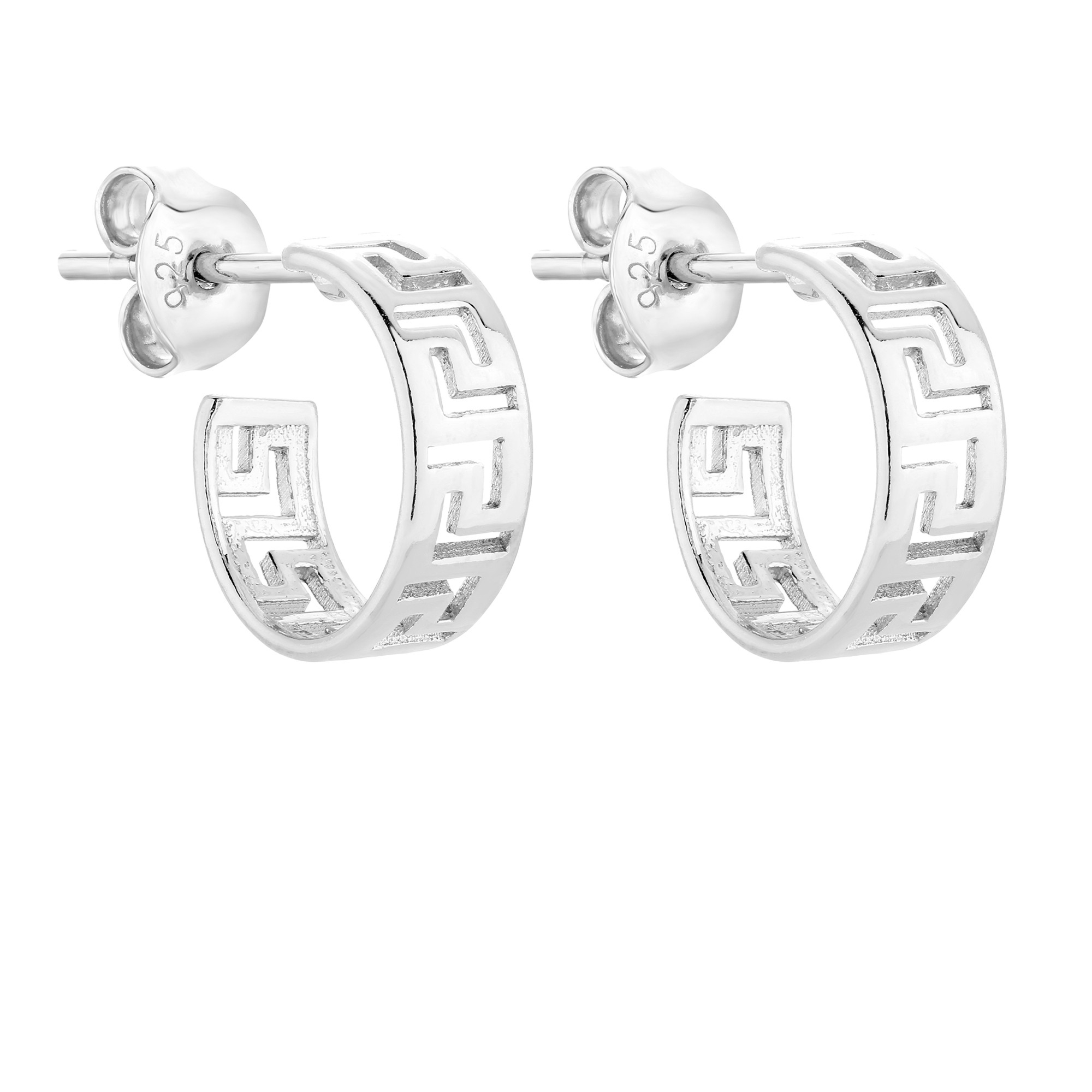 Srebrne małe kolczyki z greckim wzorem