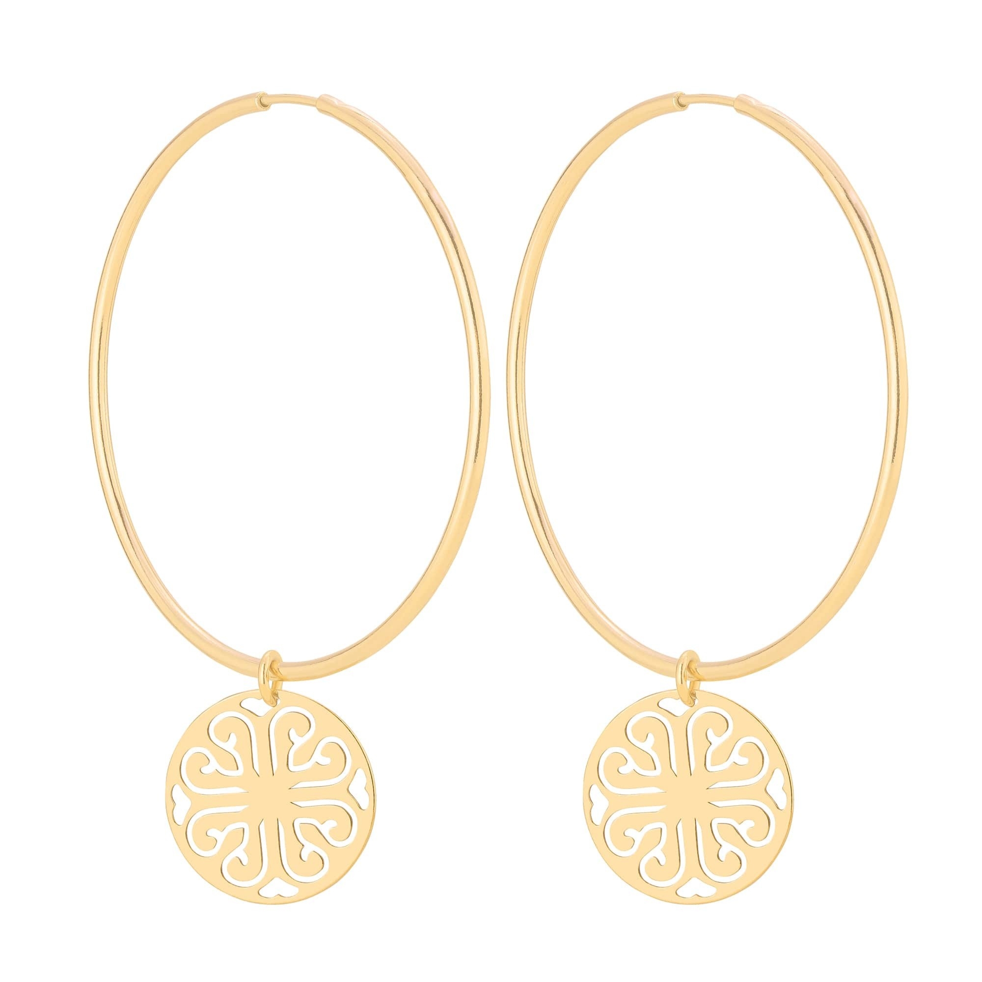 Złote kolczyki duże koła z rozetami