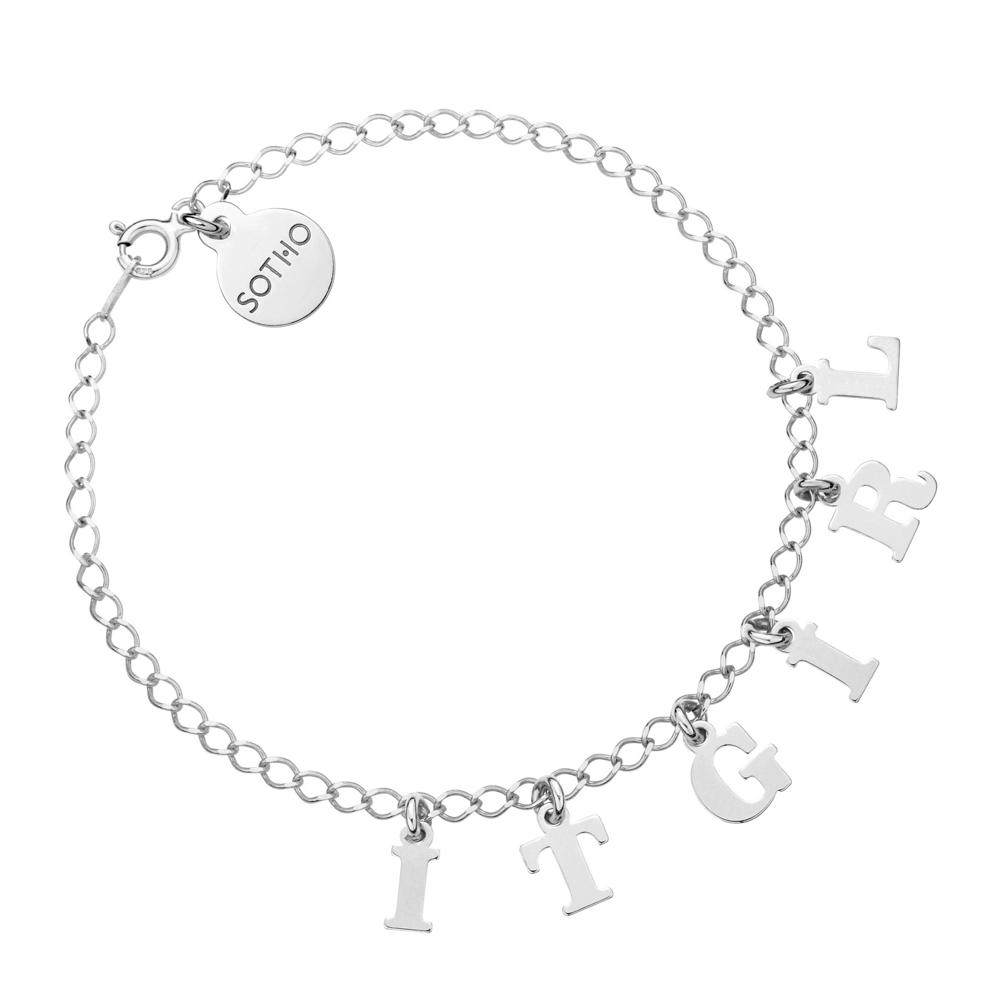 Srebrna bransoletka z literkami i cyferkami : Ilość liter - 13