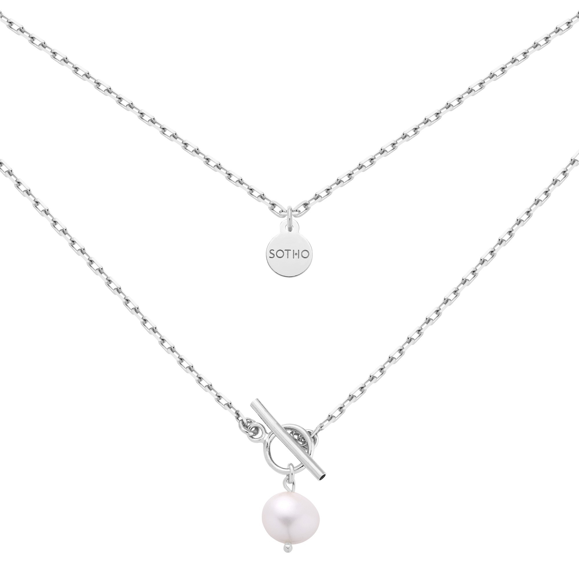 Srebrny masywny łańcuszek z naturalną perłą : Długość - 50 cm