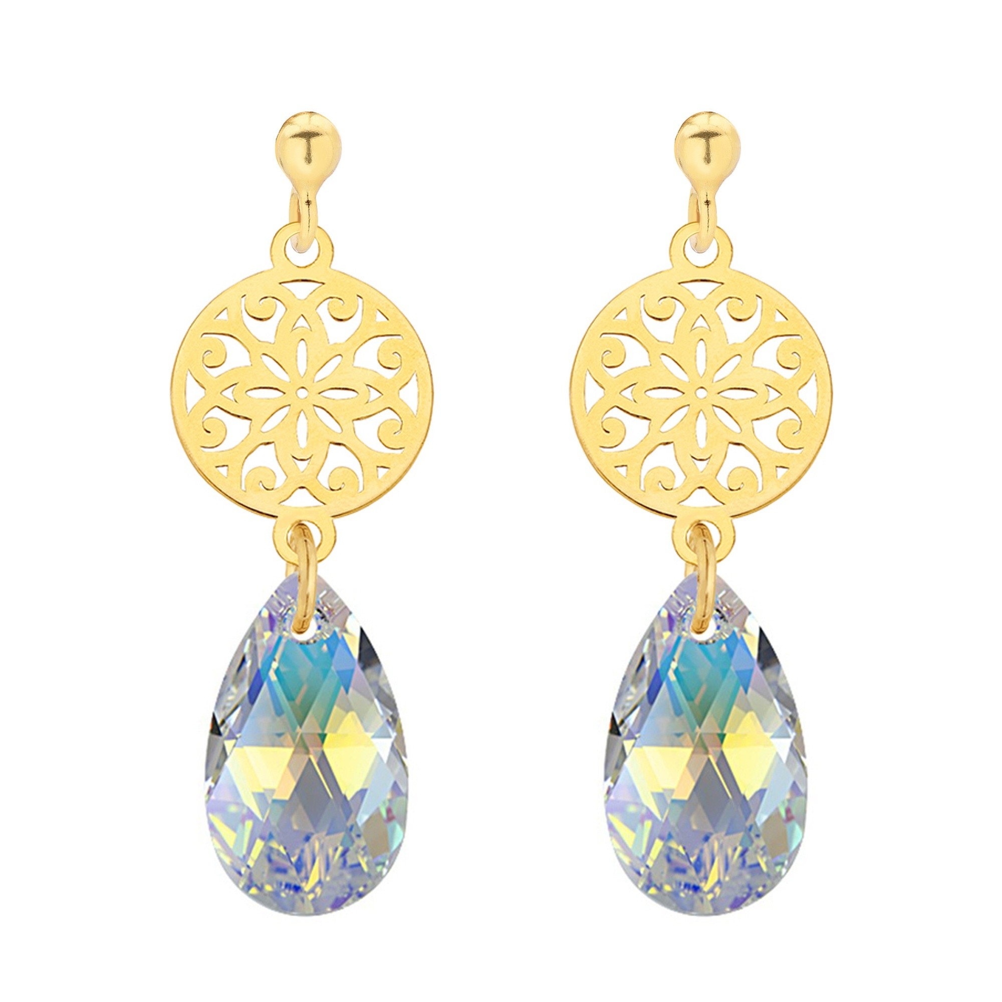 Złote kolczyki z rozetą i kryształem SWAROVSKI® CRYSTAL