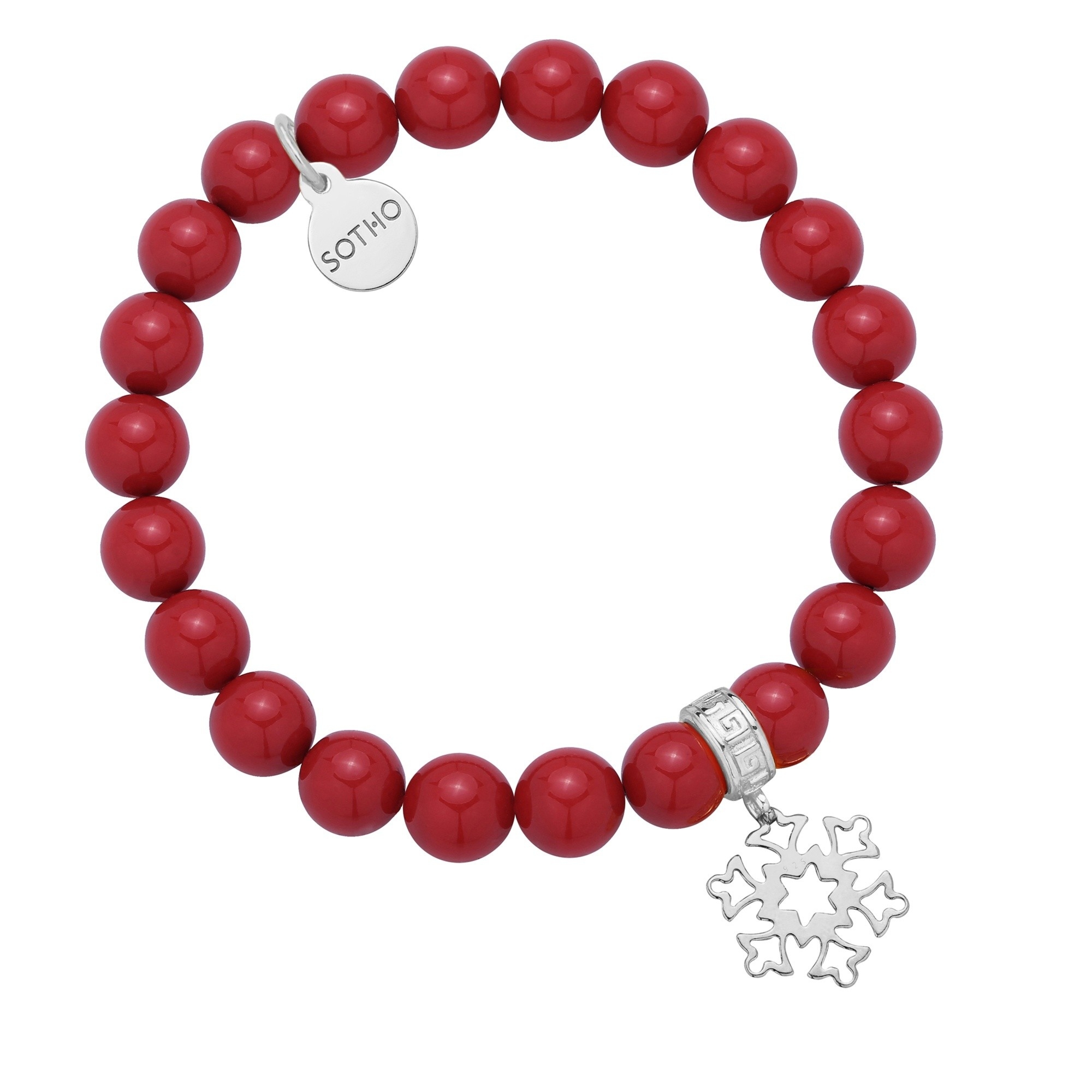 Czerwona bransoletka z pereł SWAROVSKI® CRYSTAL ze srebrnym płatkiem śniegu