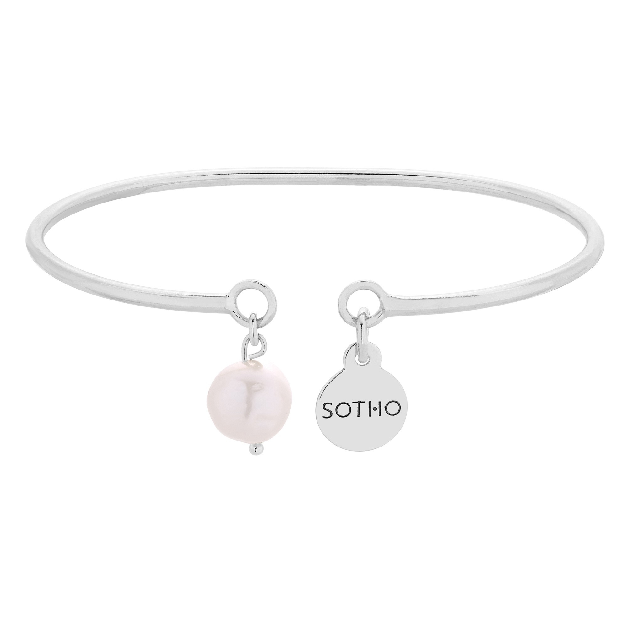 Srebrna sztywna bransoletka z naturalną perłą