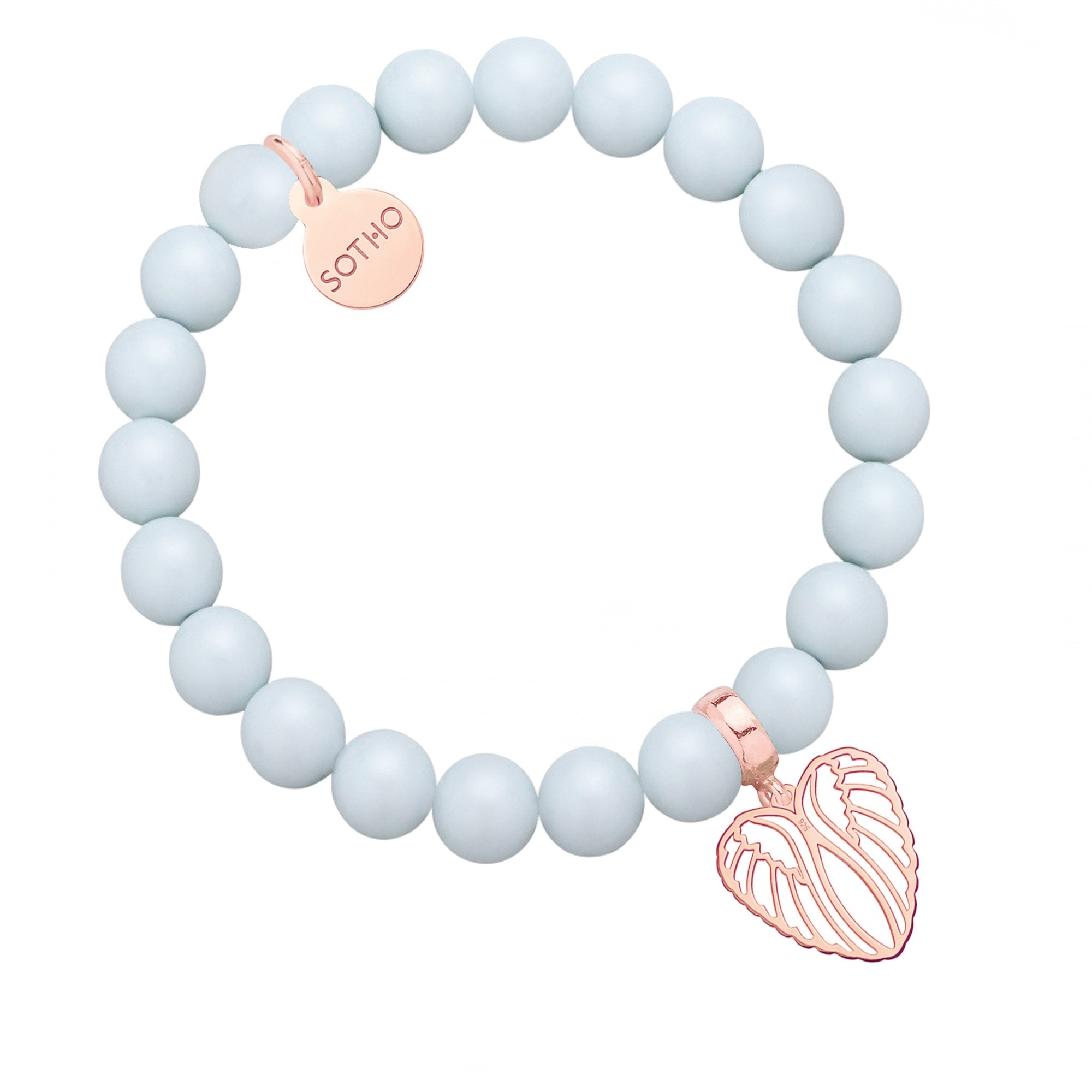 Jasnoniebieska bransoletka z pereł SWAROVSKI® CRYSTAL ze skrzydełkami w kształcie serca z różowego złota