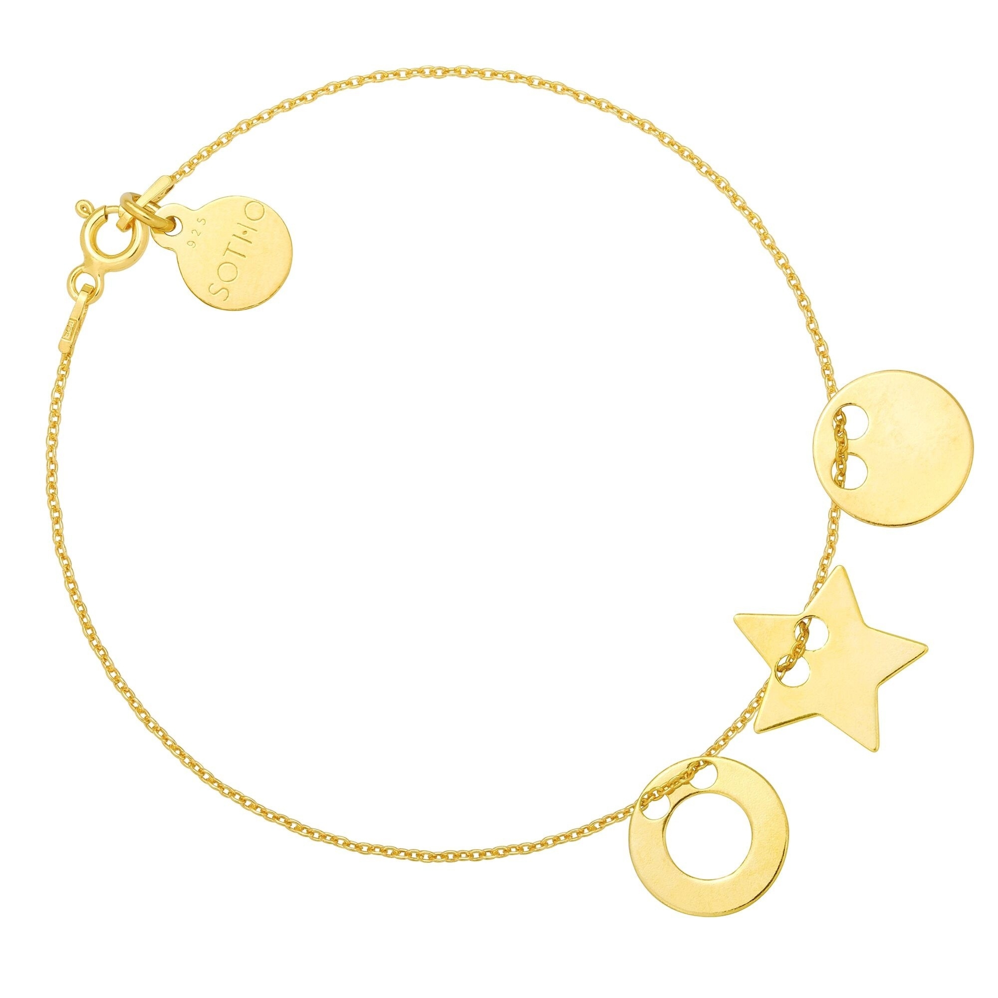 Złota bransoletka z trzema zawieszkami kółkami i gwiazdką