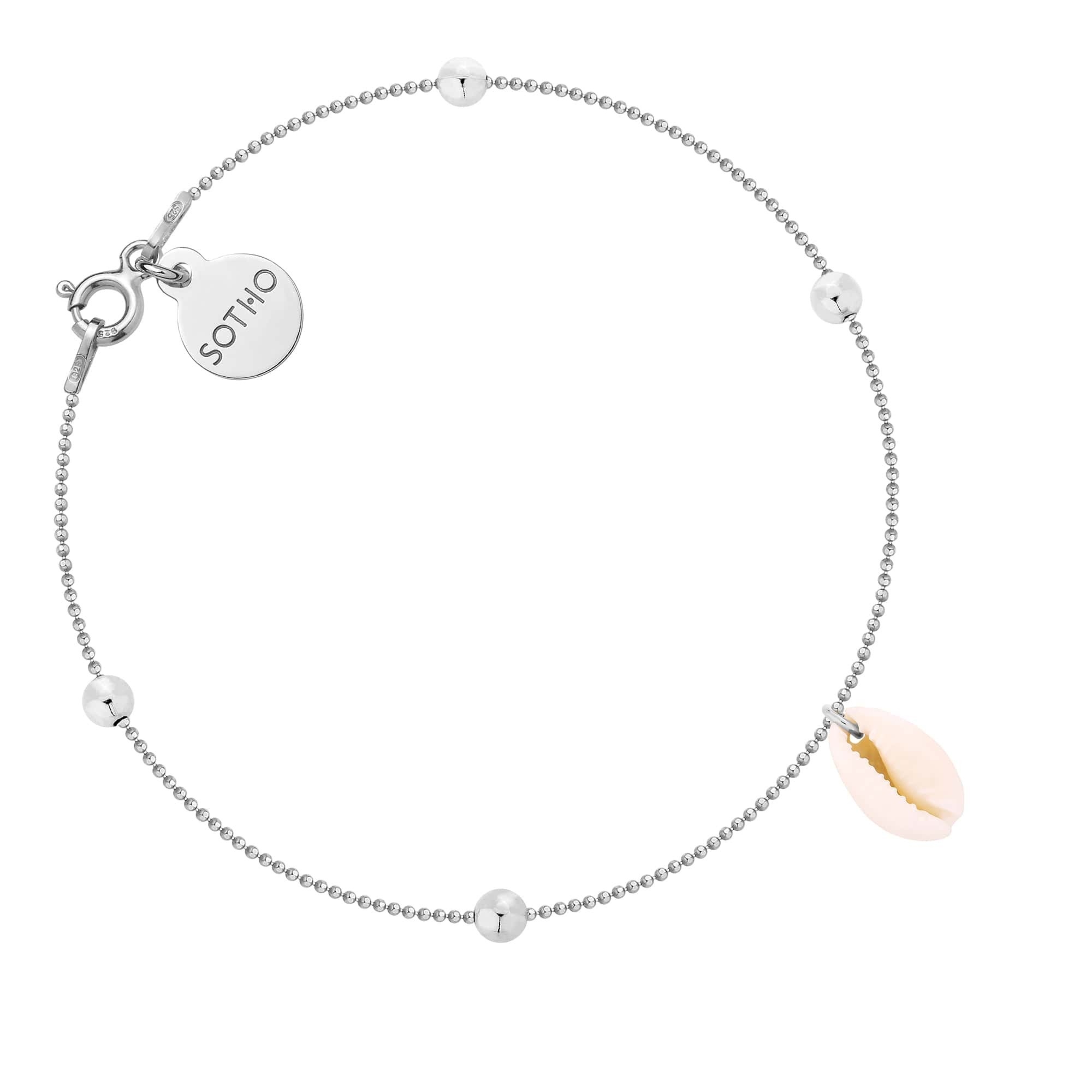 Srebrna bransoletka z kuleczkami i muszelką