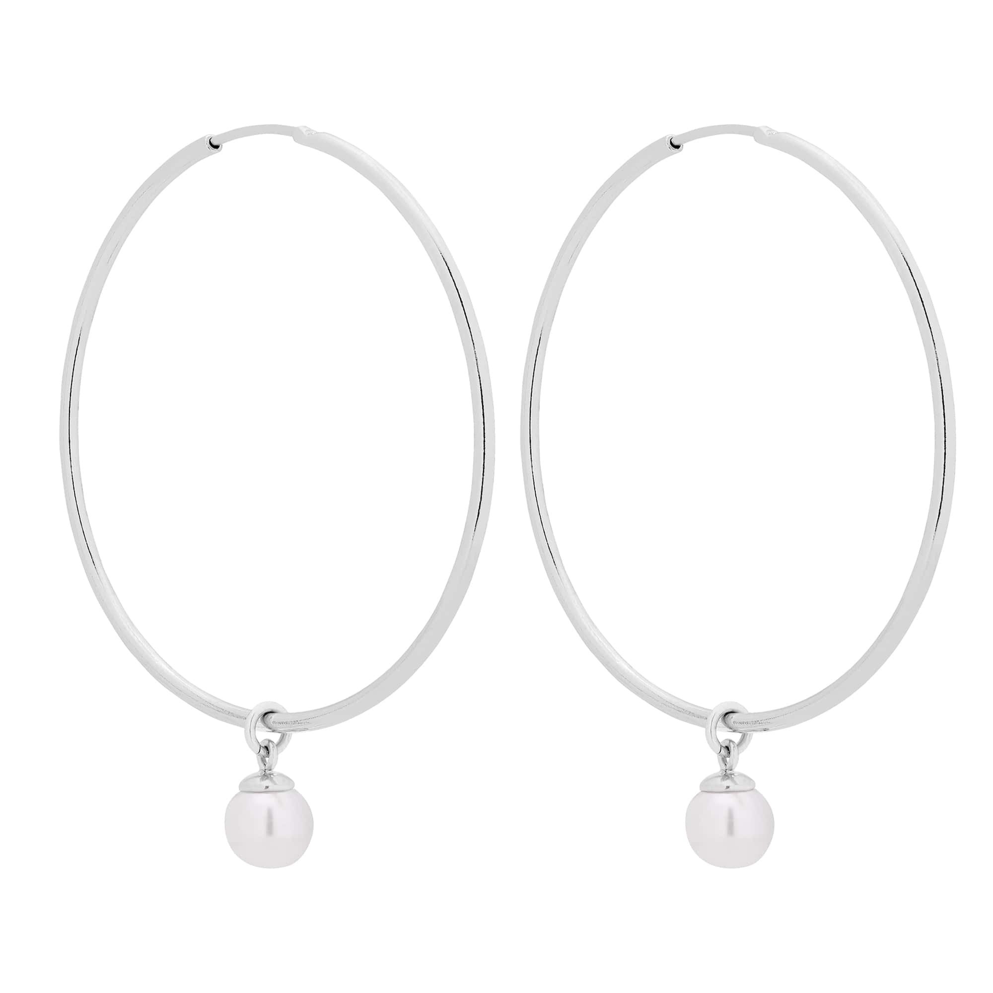 Srebrne kolczyki duże koła z białymi perłami SWAROVSKI® CRYSTAL