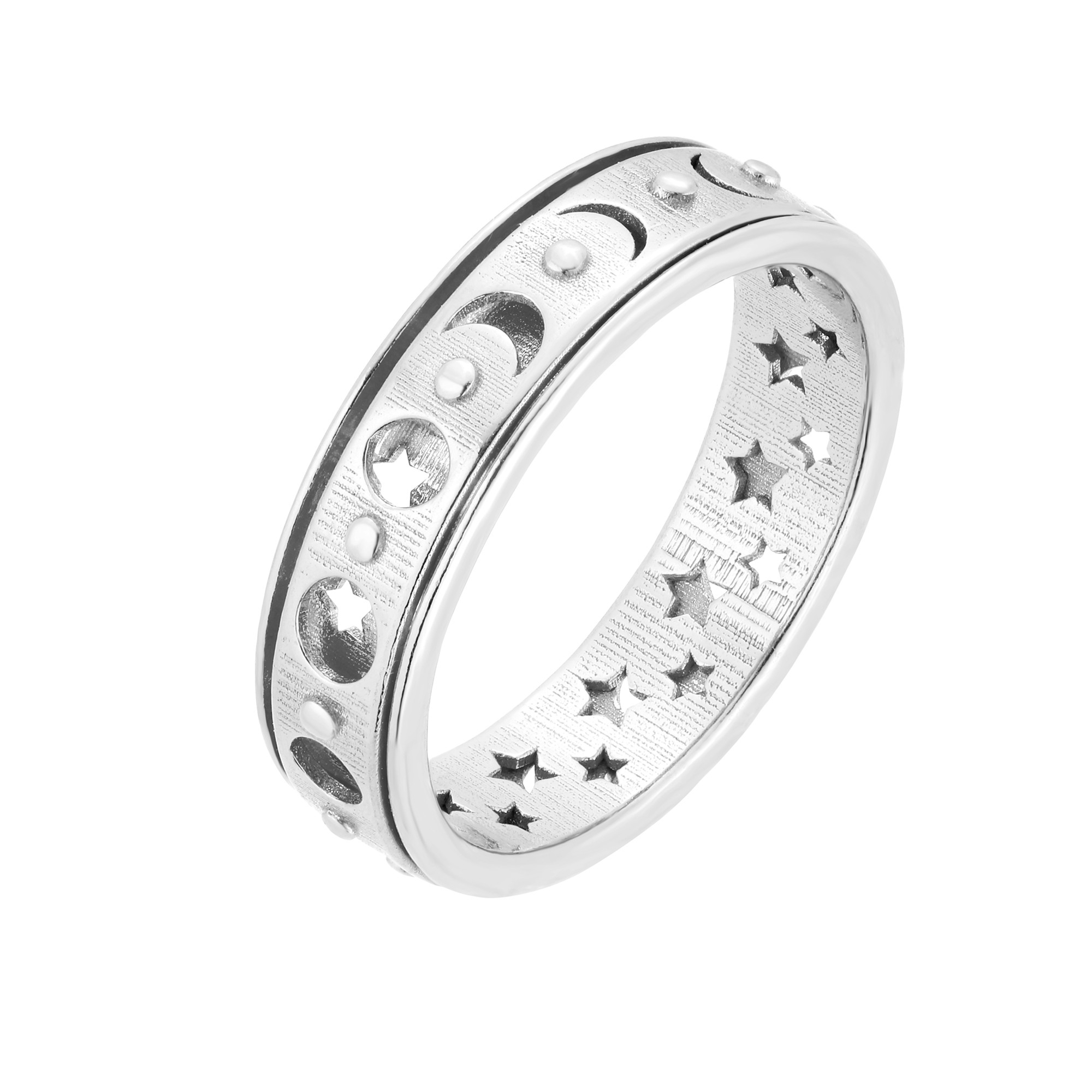 Srebrna obrotowa obrączka z fazami księżyca i gwiazdami