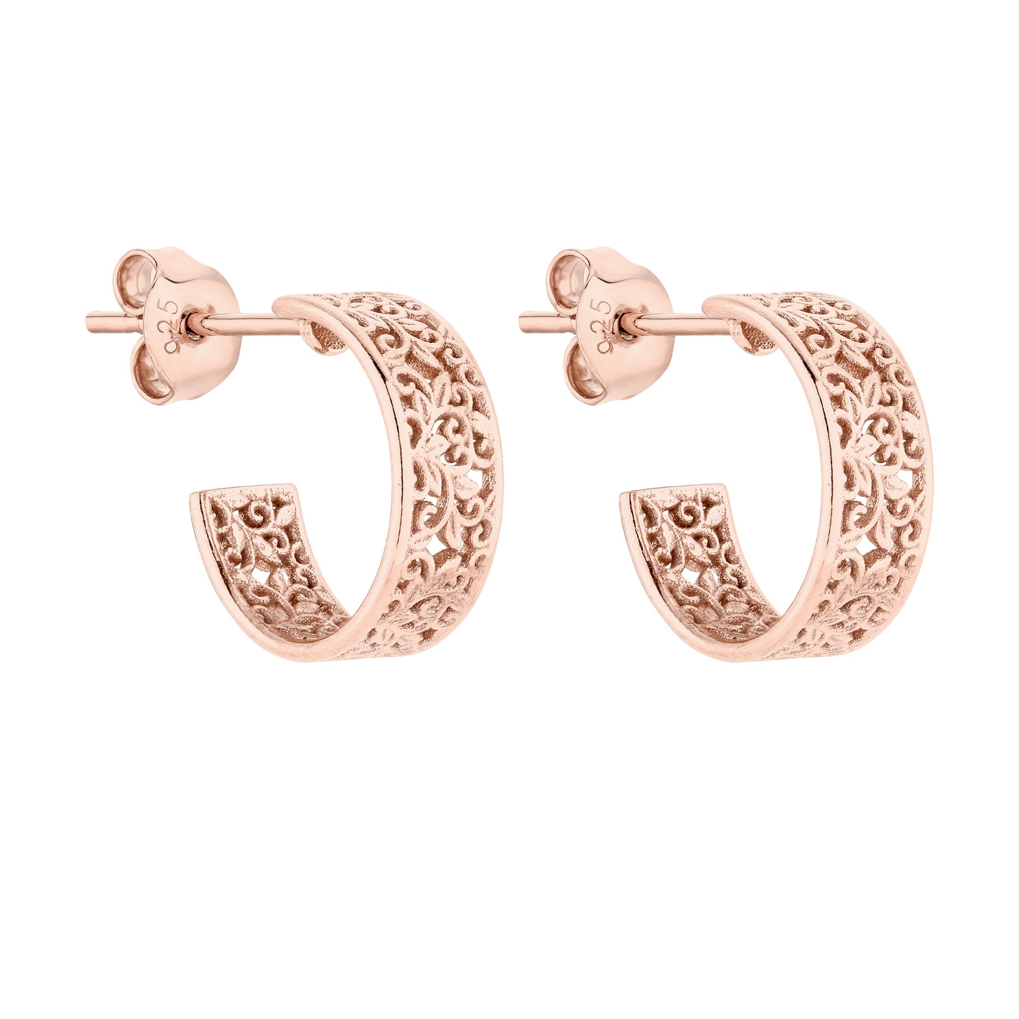 Małe kolczyki z różowego złota z ozdobnym wzorem
