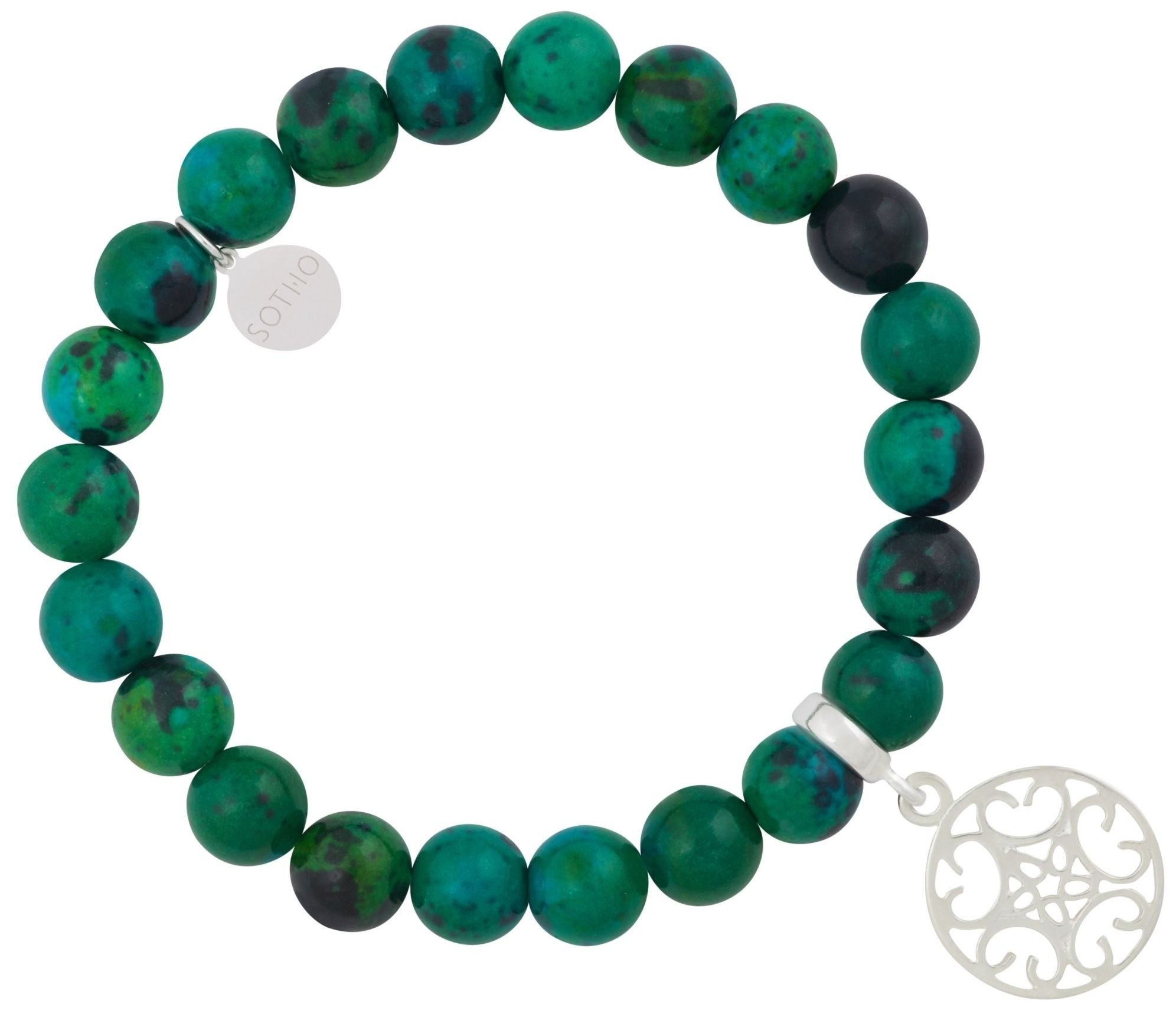 Zielona bransoletka chryzokola ze srebrną rozetą