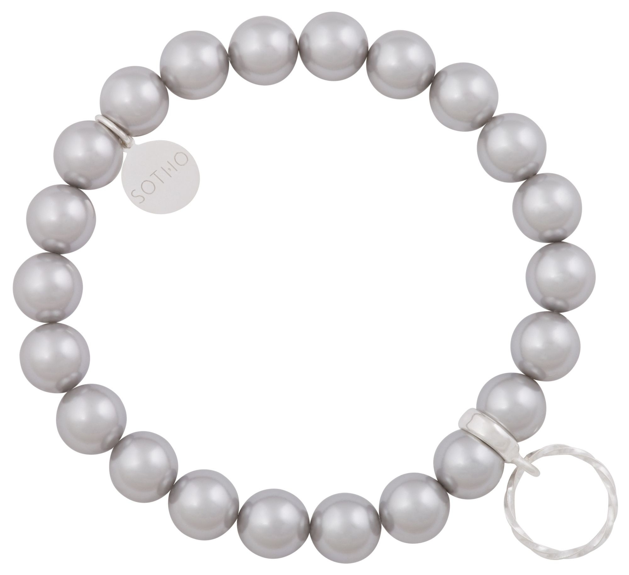 Srebrna bransoletka perły SWAROVSKI® ELEMENTS ze srebrną karmą