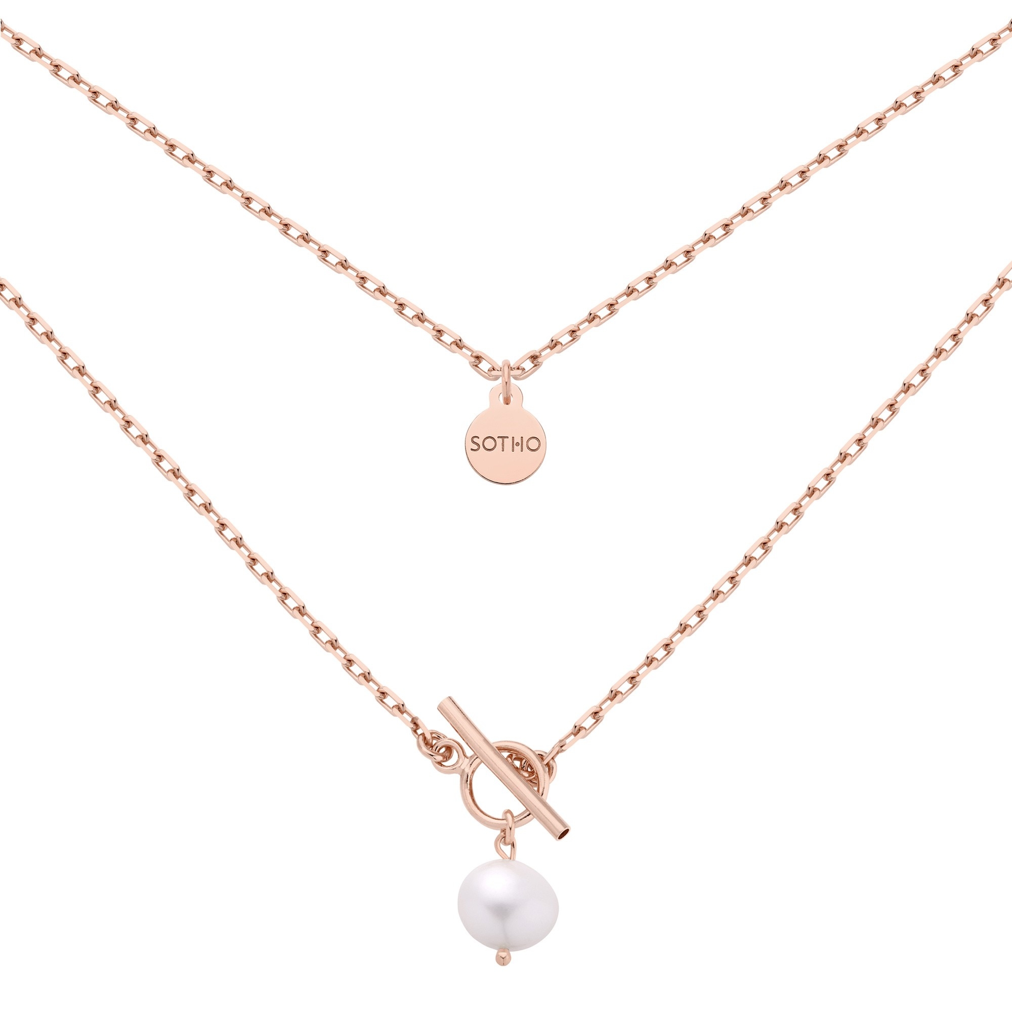 Masywny łańcuszek z różowego złota z naturalna perłą : Długość - 50 cm