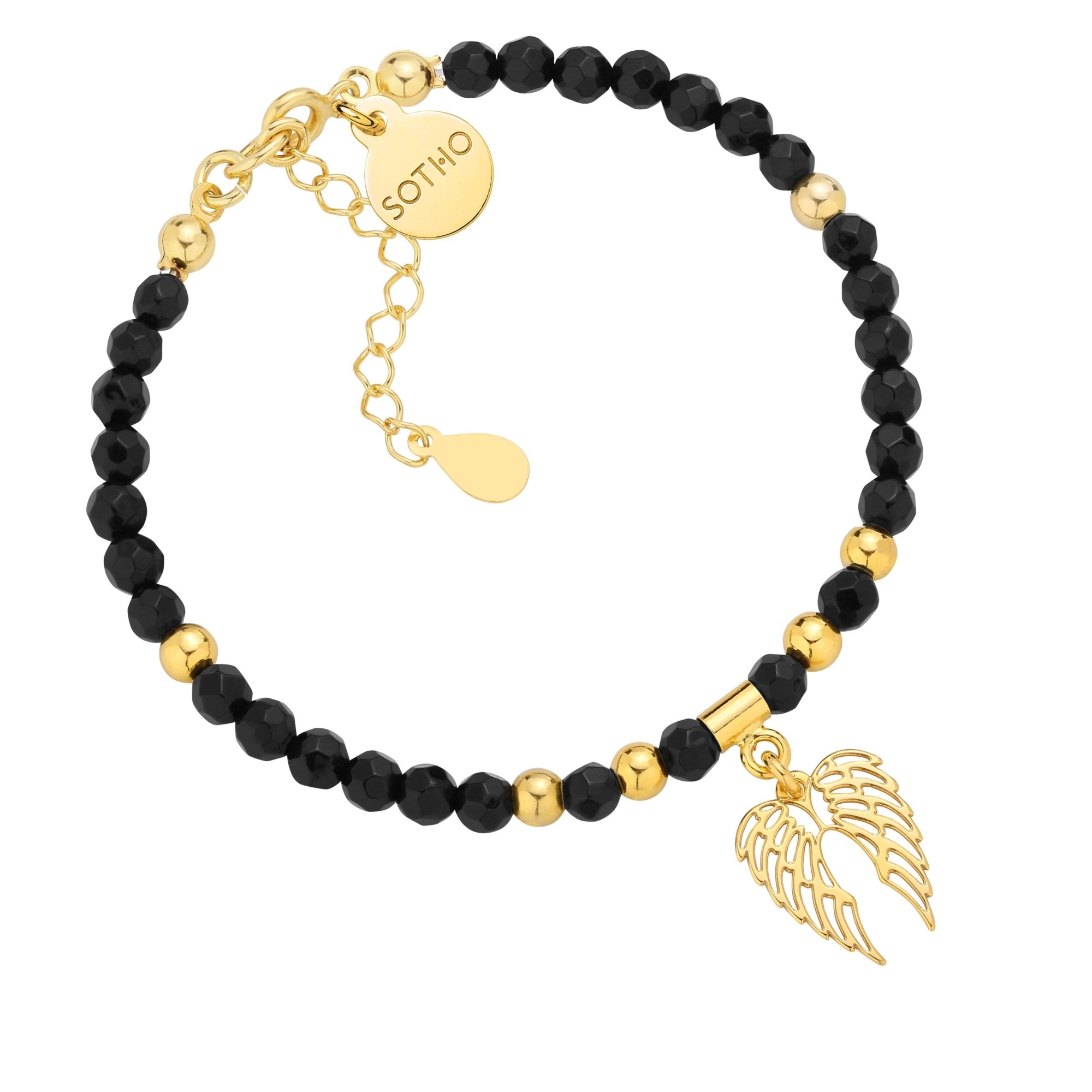 Czarna bransoletka z fasetowanego onyksu ze skrzydełkami