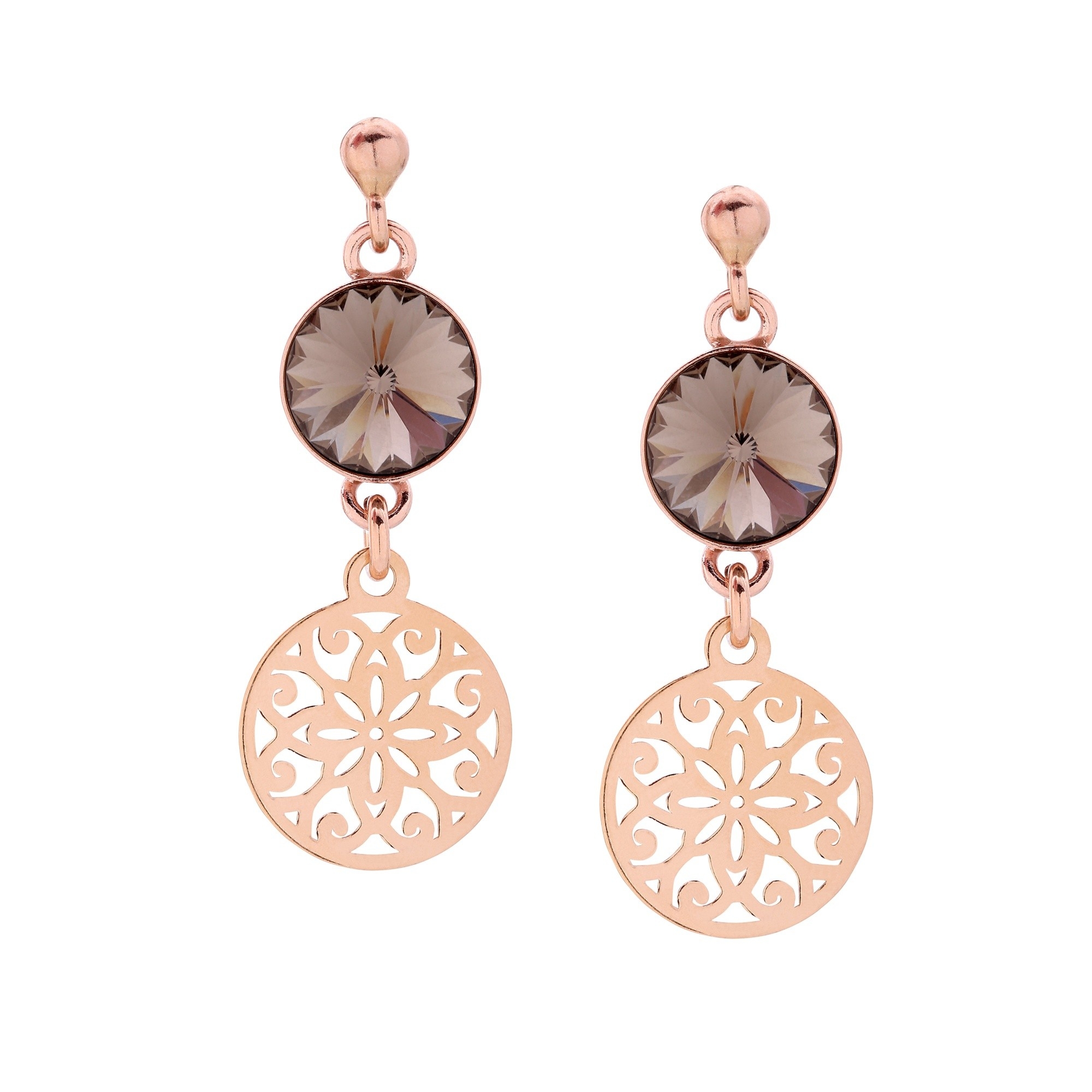 Kolczyki z różowego złota czekoladowymi kryształami SWAROVSKI® CRYSTAL