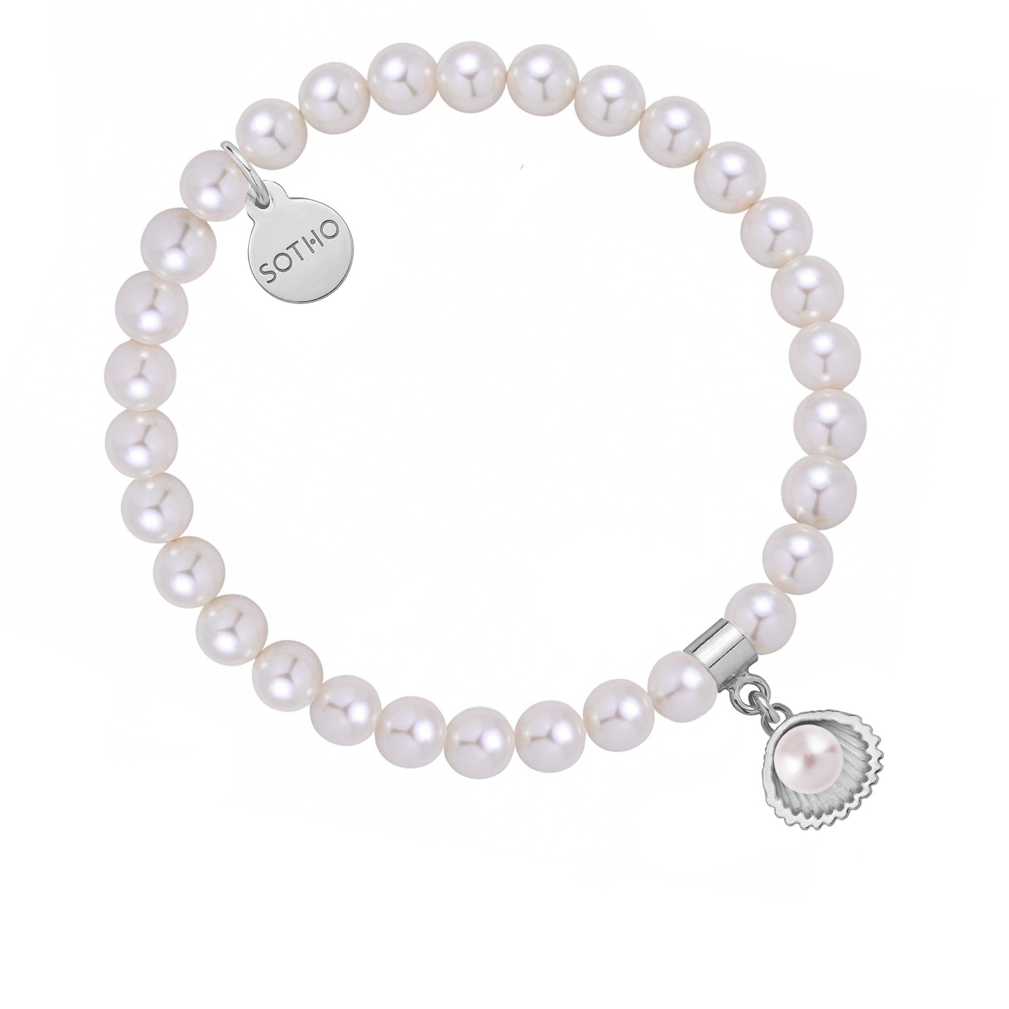 Bransoletka z pereł SWAROVSKI® CRYSTAL w kolorze White ze srebrną muszelką