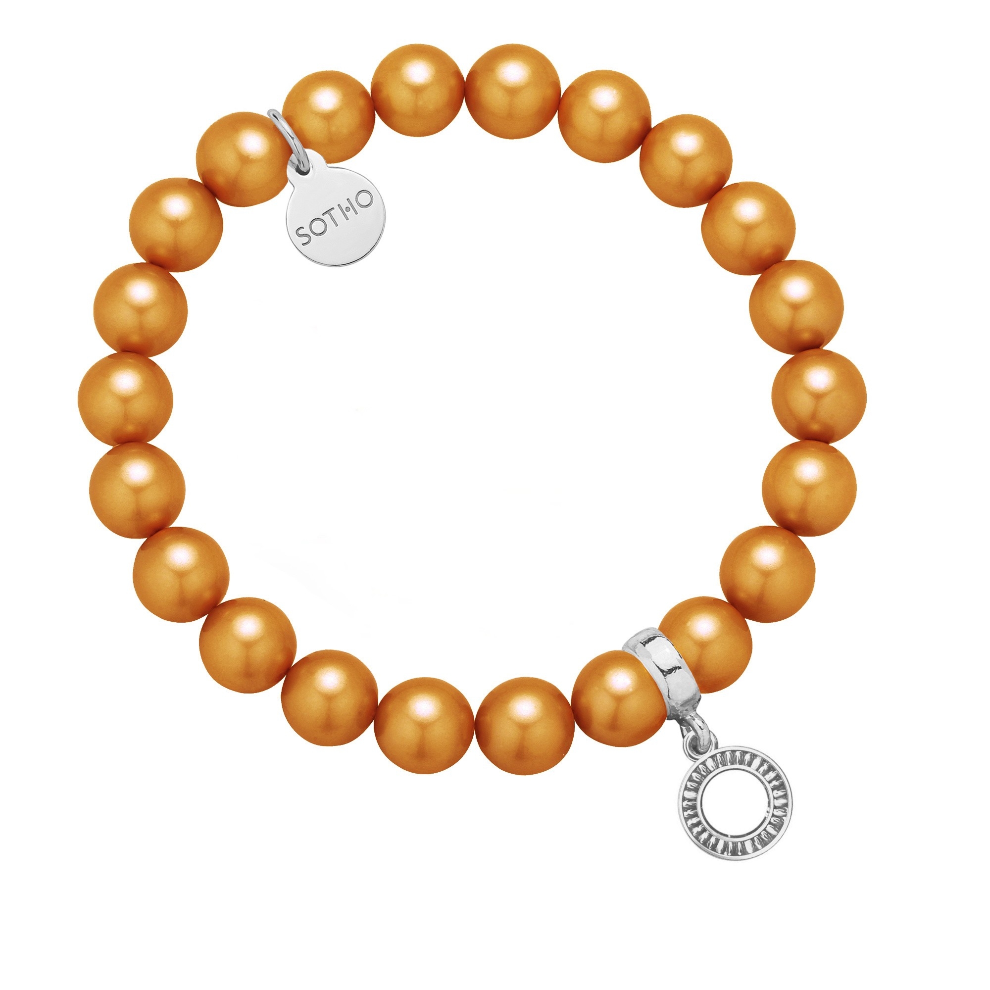 Karmelowa bransoletka z pereł SWAROVSKI® CRYSTAL ze srebrną okrągłą zawieszką