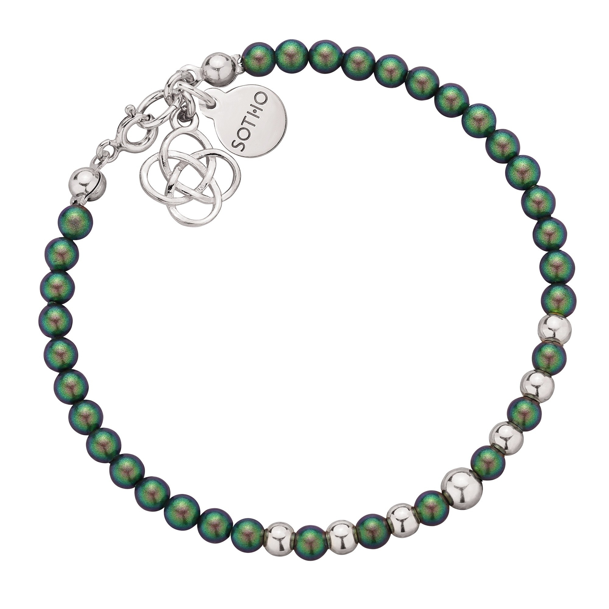 Zielona bransoletka z pereł SWAROVSKI® CRYSTAL ze srebrną rozetką