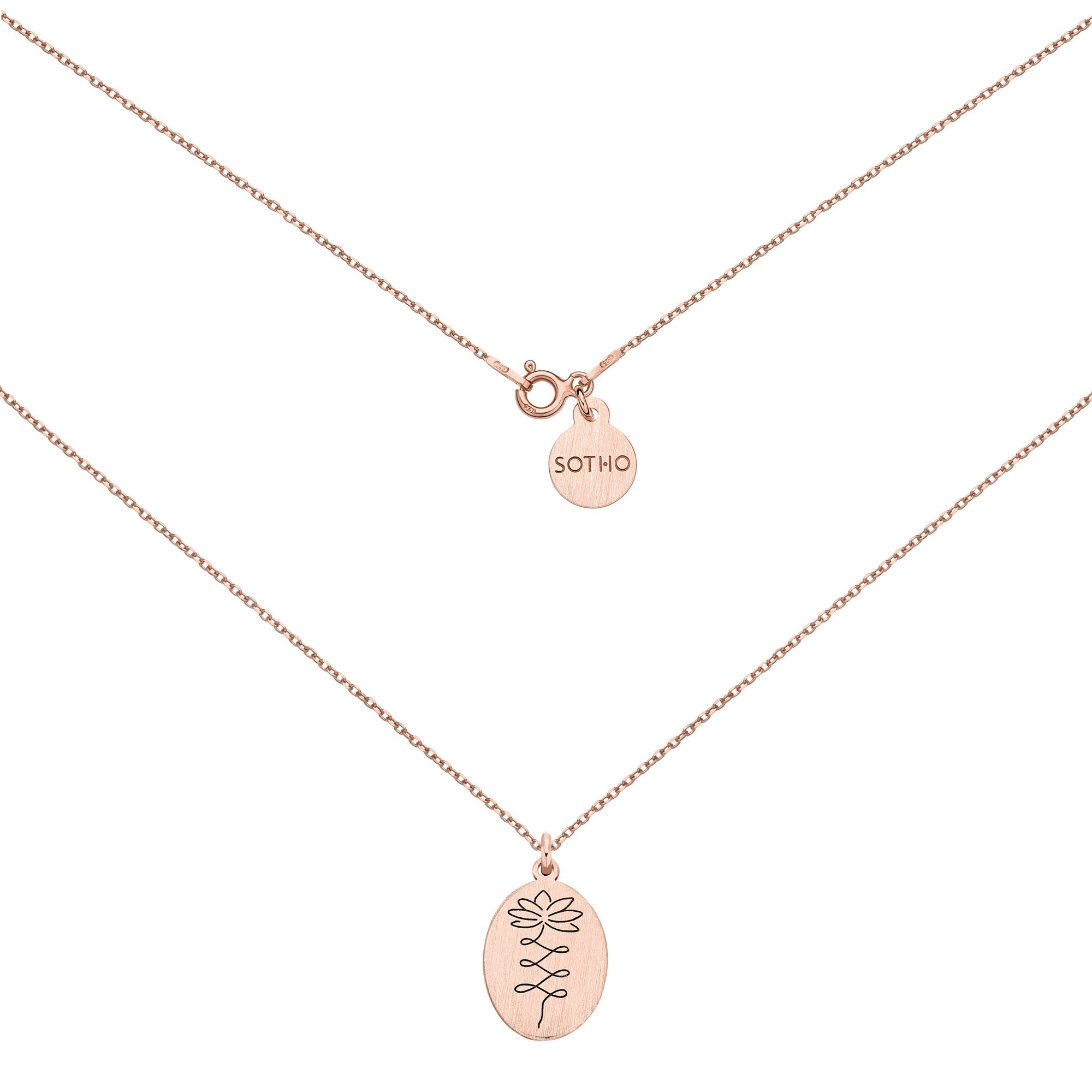 Medalion z różowego złota z kwiatem lotosu : Długość - 50 cm