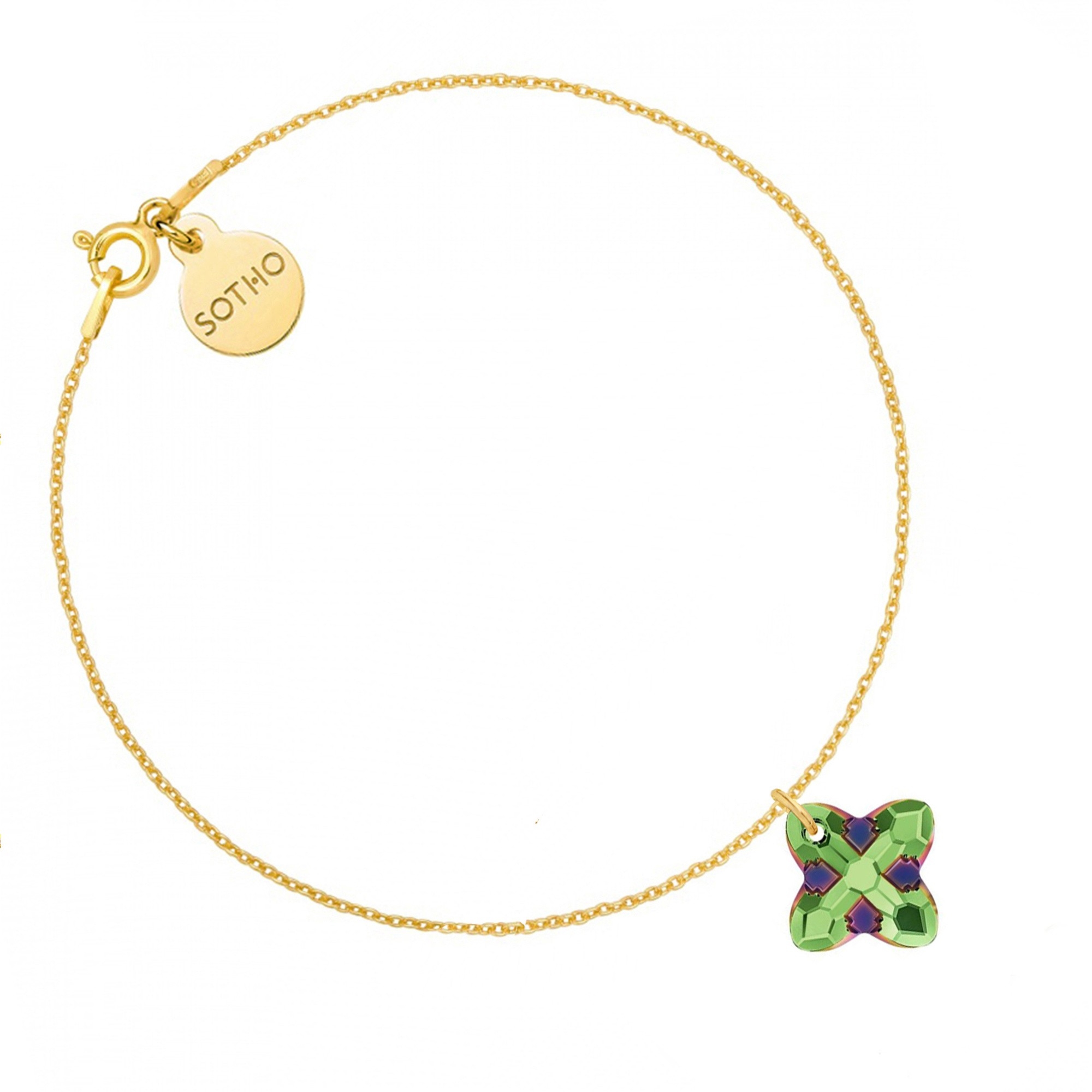 Złota bransoletka z kryształem SWAROVSKI® CRYSTAL w kolorze zielonym