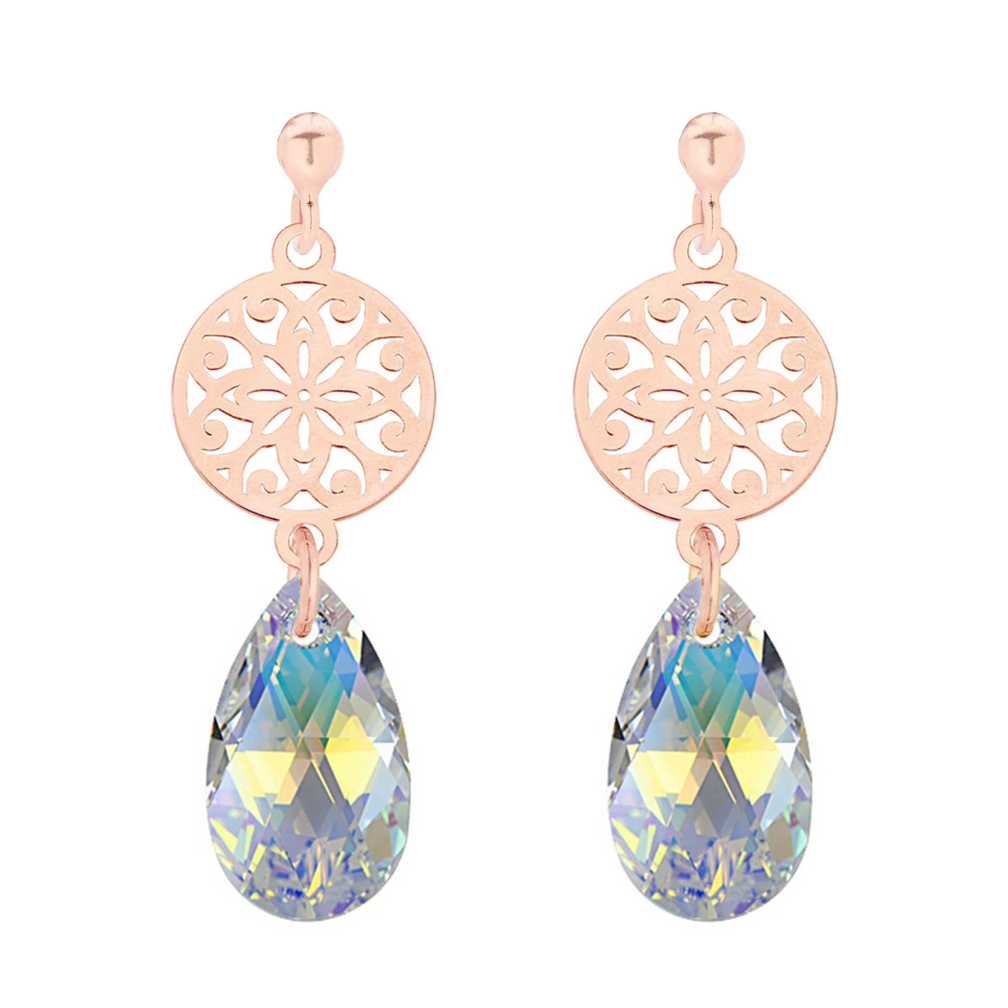 Kolczyki z rozetą i kryształem SWAROVSKI® CRYSTALz różowego złota